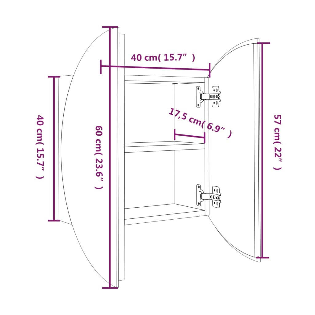 Bathroom Cabinet with Round Mirror&LED White 15.7″x15.7″x6.9″