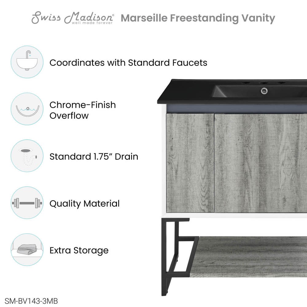 Swiss Madison SM-BV143-3MB Marseille 36″ – Gray Oak / Matte Black