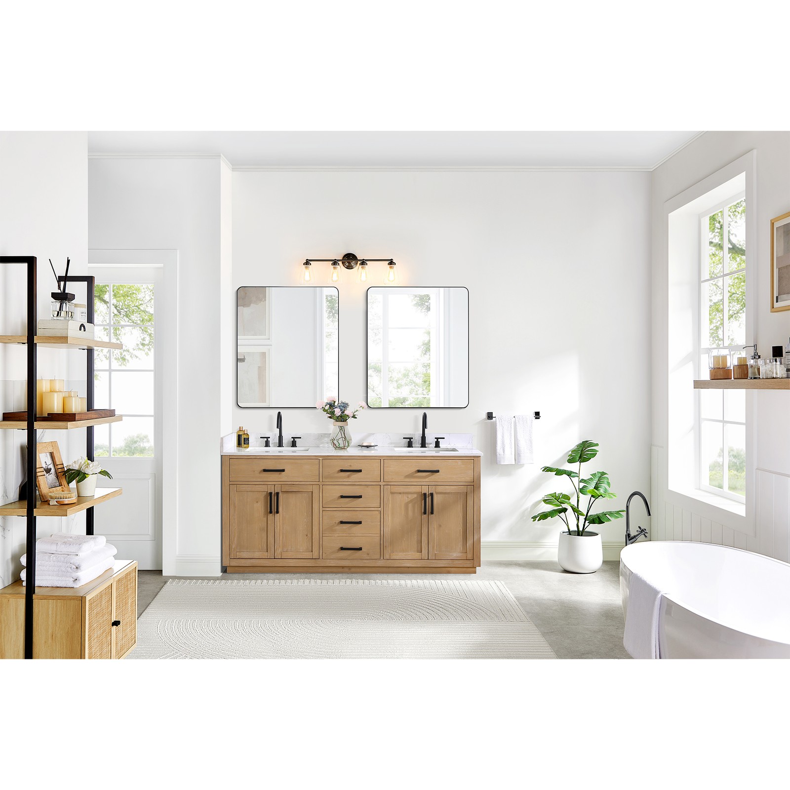 Gavino 72″ Wood Vanity in Light Brown with Composite Stone Top no Mirror