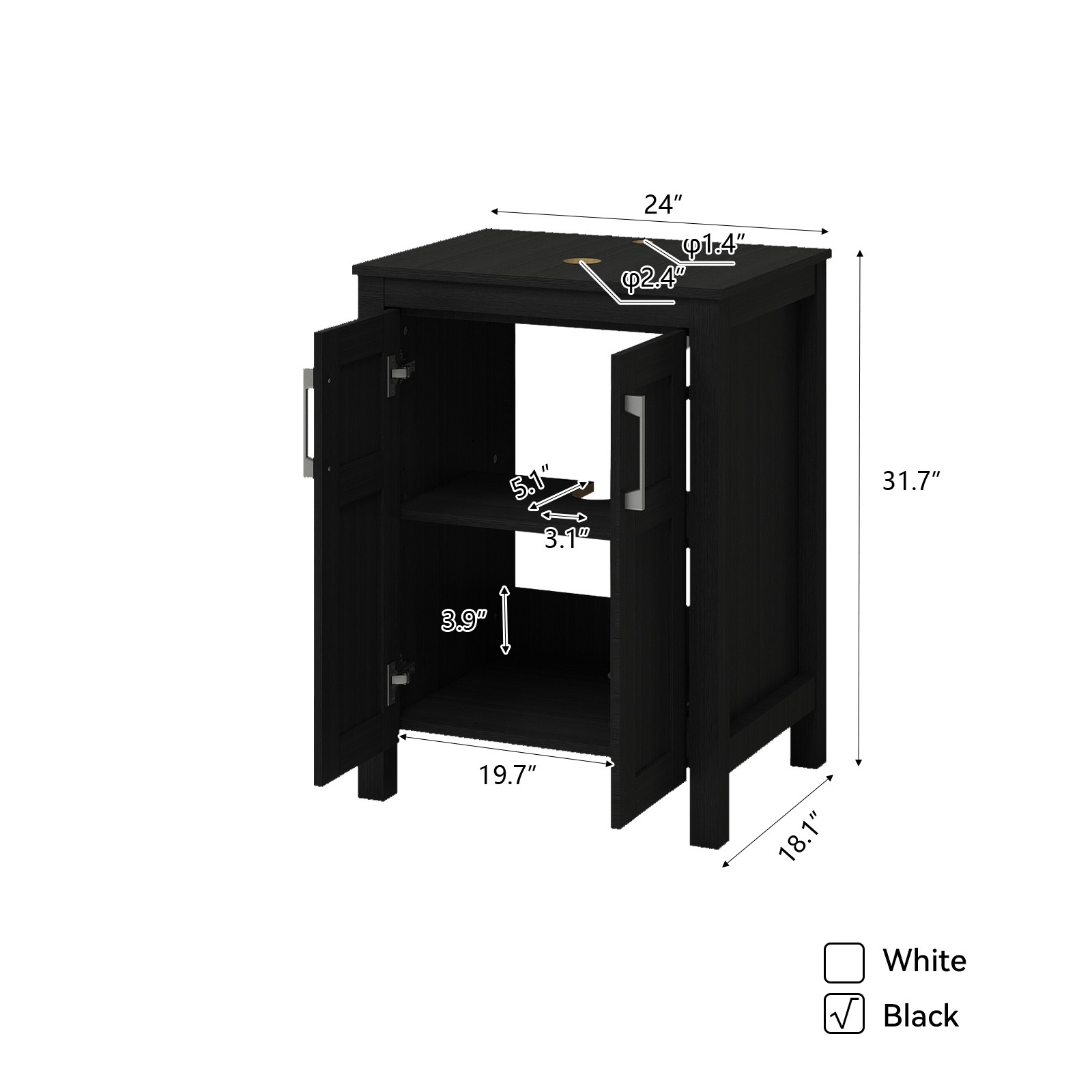 24 Inch Freestanding Black Bathroom Vanity Set Vessel Sink Faucet Pop Up Drain