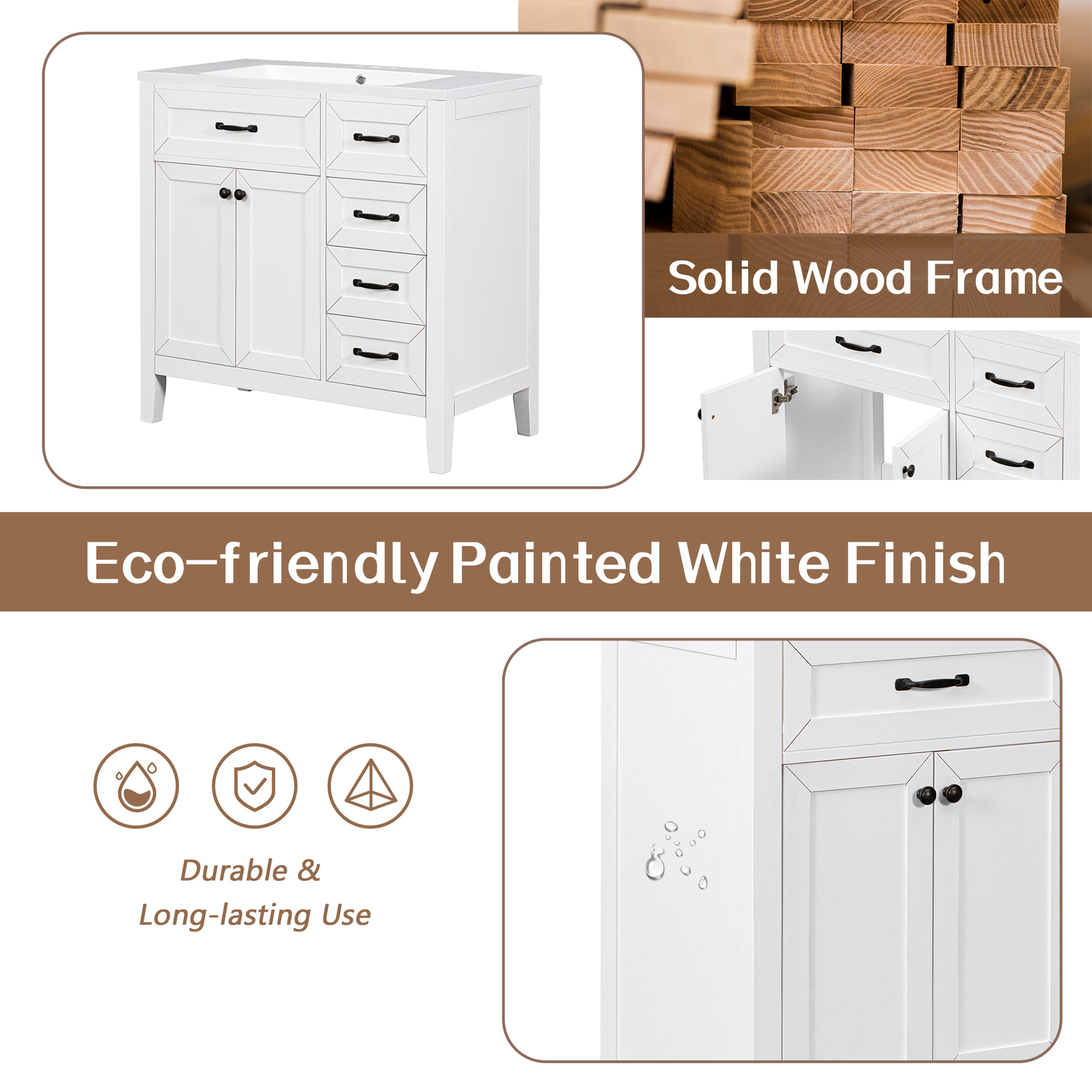 36″ Single Bathroom Vanity Bathroom Storage Cabinet (Sink Basin Not Included)