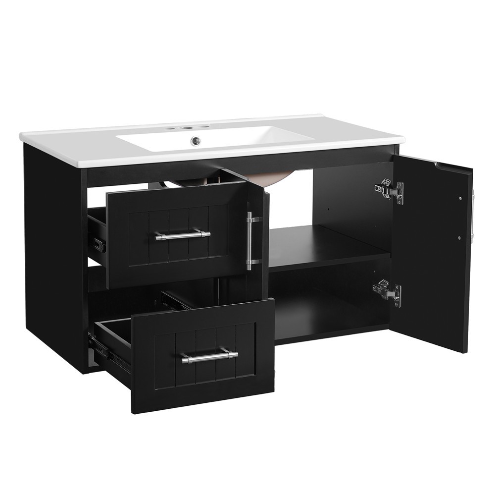 36″ Wall Mounted Bathroom Vanity w/Sink,Floating Vanity Cabinet,2 Drawers, Doors