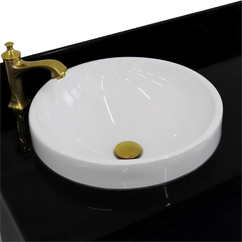 37 in. Single Wooden Vanity Blue Black Galaxy Round Left Door.Left Sink