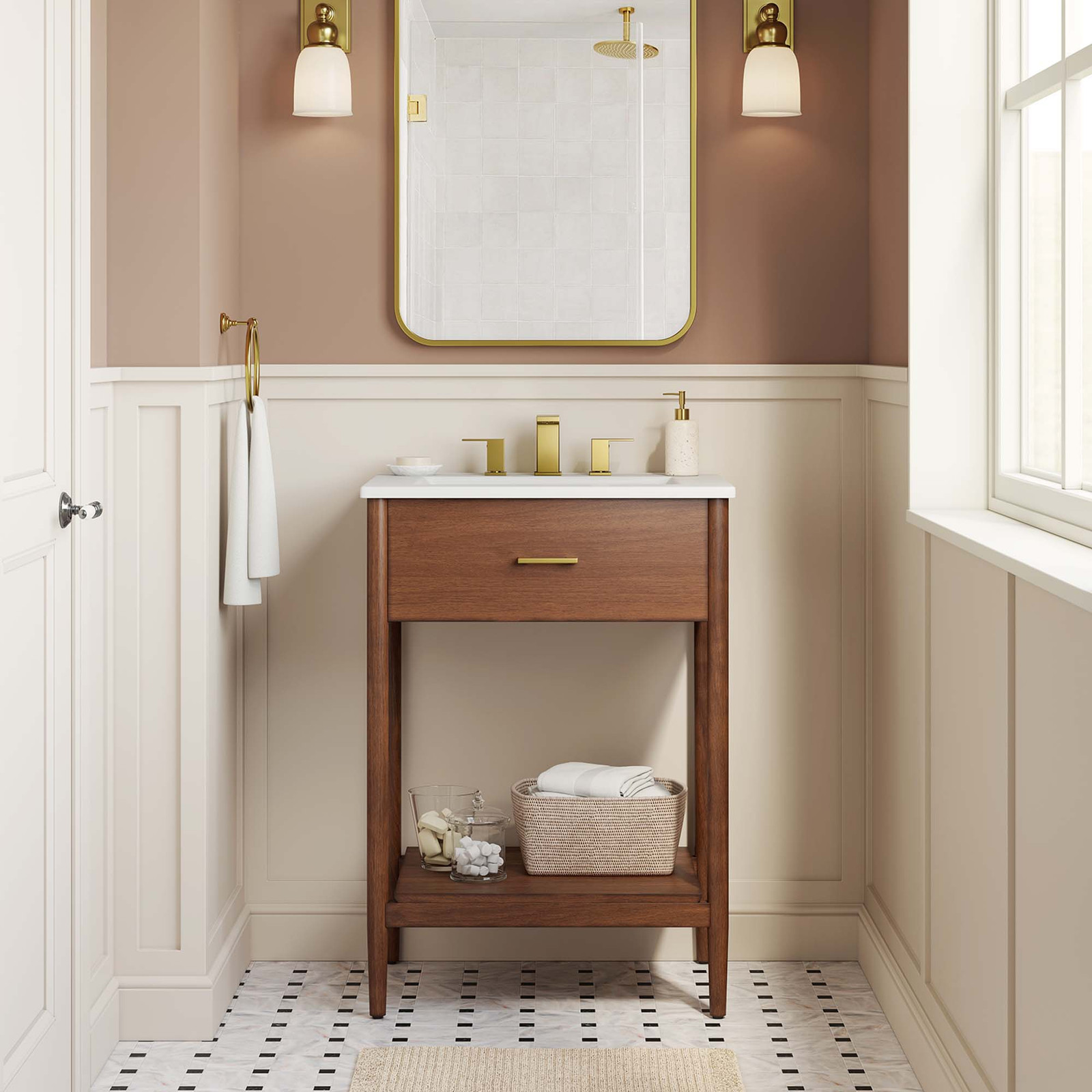 Zaire Bathroom Vanity in Walnut White