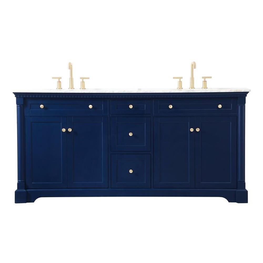 Elegant Decor Clarence 72″ Solid Wood and Metal Double Bathroom Vanity in Blue