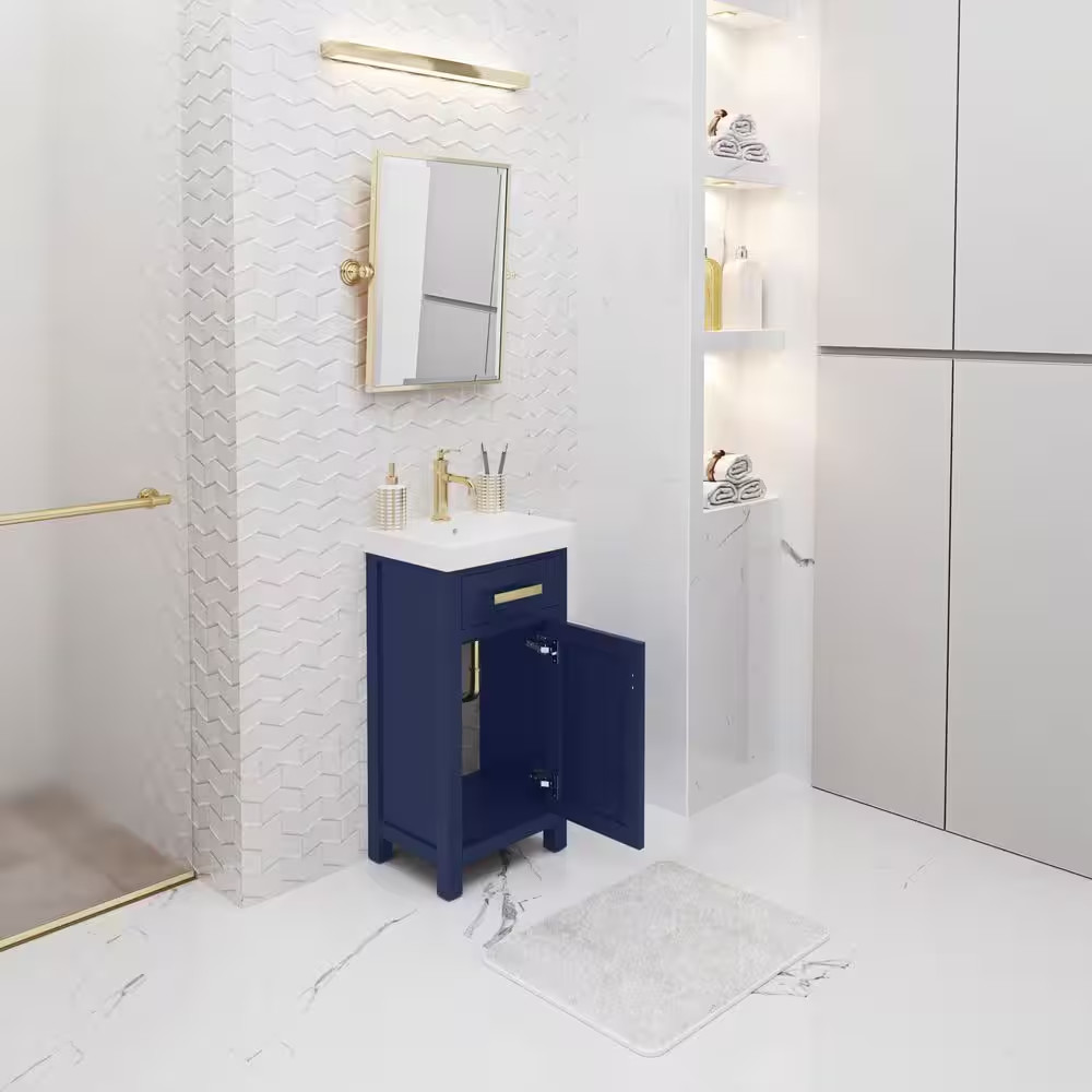MIA 18 In. W Bath Vanity in Monarch Blue Finish with Ceramics Integrated Vanity