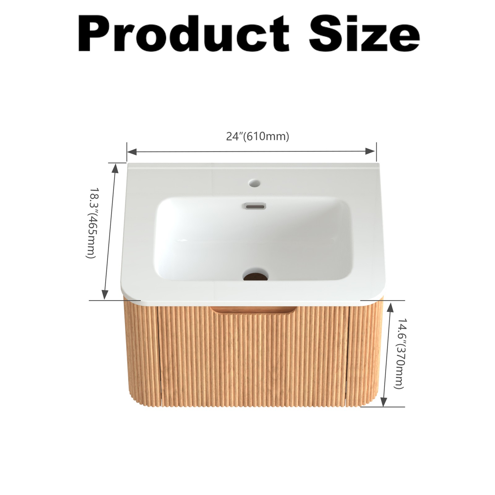 24″ Wall-Mounted Floating Bathroom Vanity with White Ceramic Basin Walnut