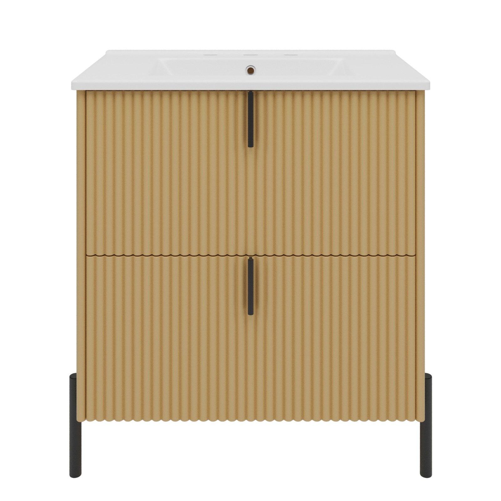 30″ Bathroom Vanity with Ceramic Sink Freestanding Bathroom Vanity w/2 Drawers