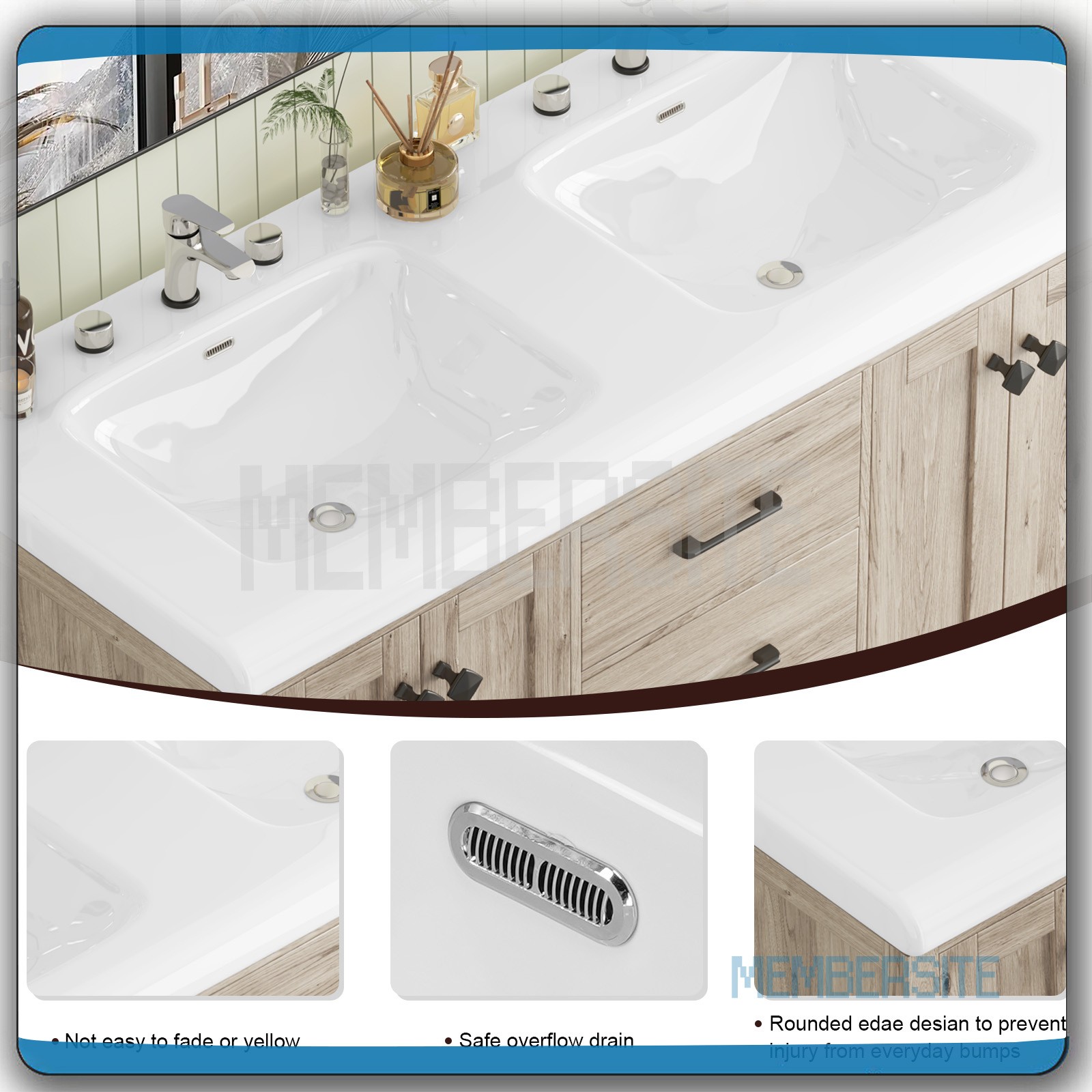 Bathroom Vanity ,47.3″ Vanity Top w/2 Ceramic Sinks ,5 Drawers Freestanding NEW