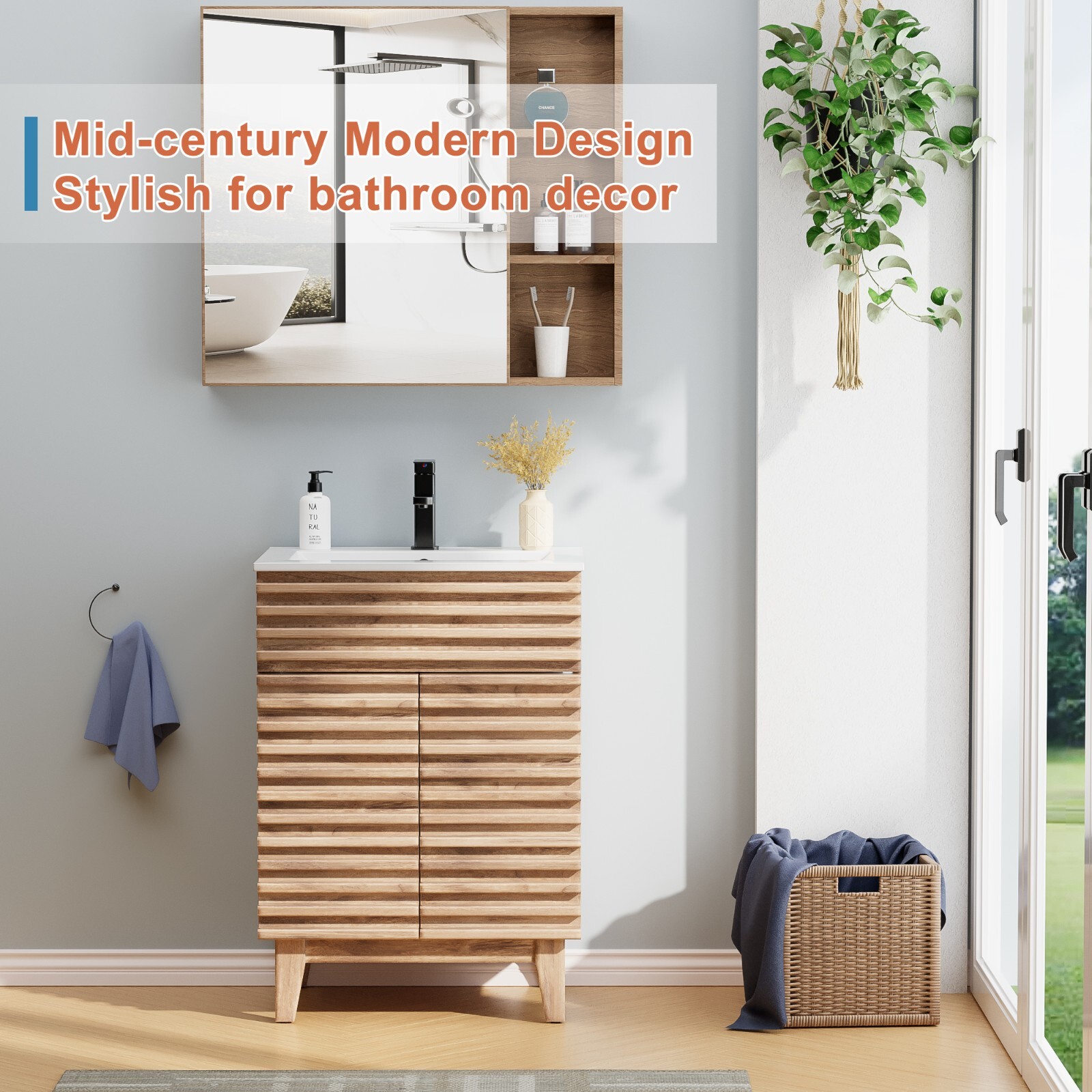 Bathroom Vanity Set W/Drop in Sink Mid-Century Faucet Cabinet Combo