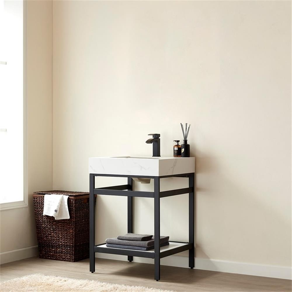 Funes 24″ Single Sink Bathroom Vanity in Matte Black Frame White Top No Mirror