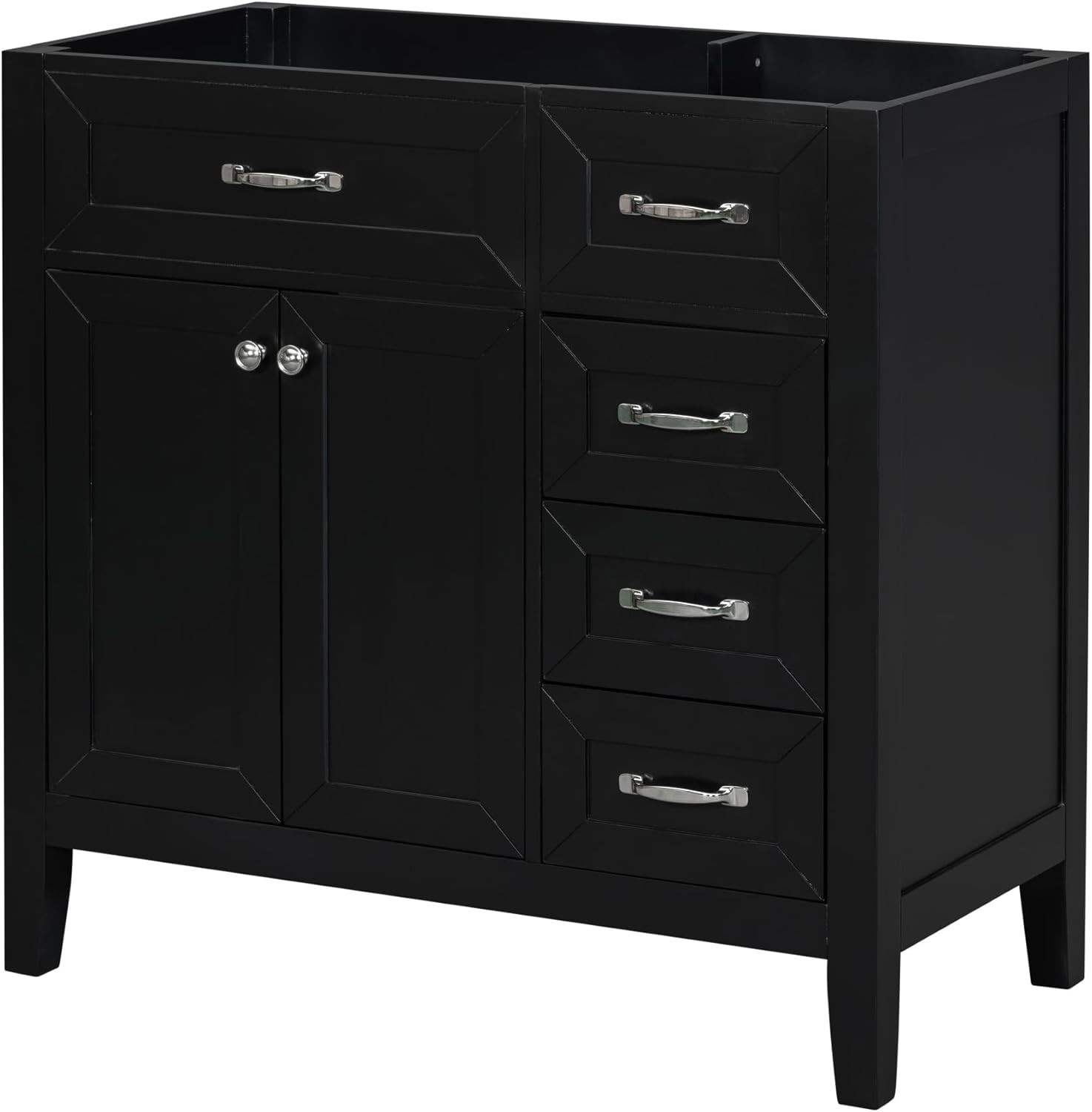 36″ Black Solid Wood Bathroom Vanity Base with 3 Drawers, Stain Proof Storage