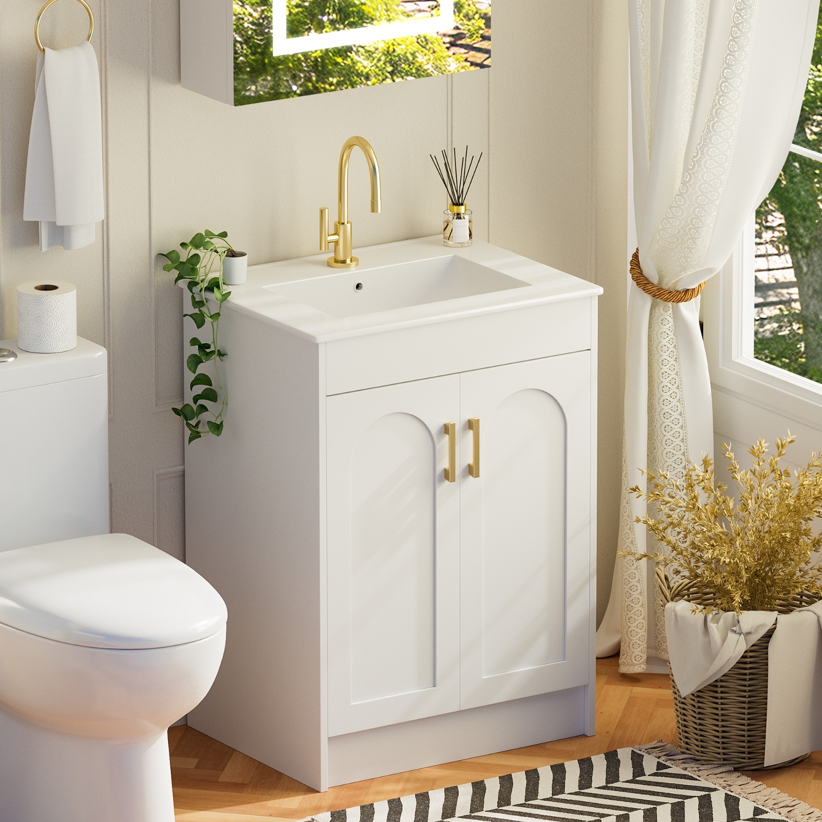 24 Inch Bathroom Vanity with Sink, Freestanding & Wall Mounted Vanity Sink Combo