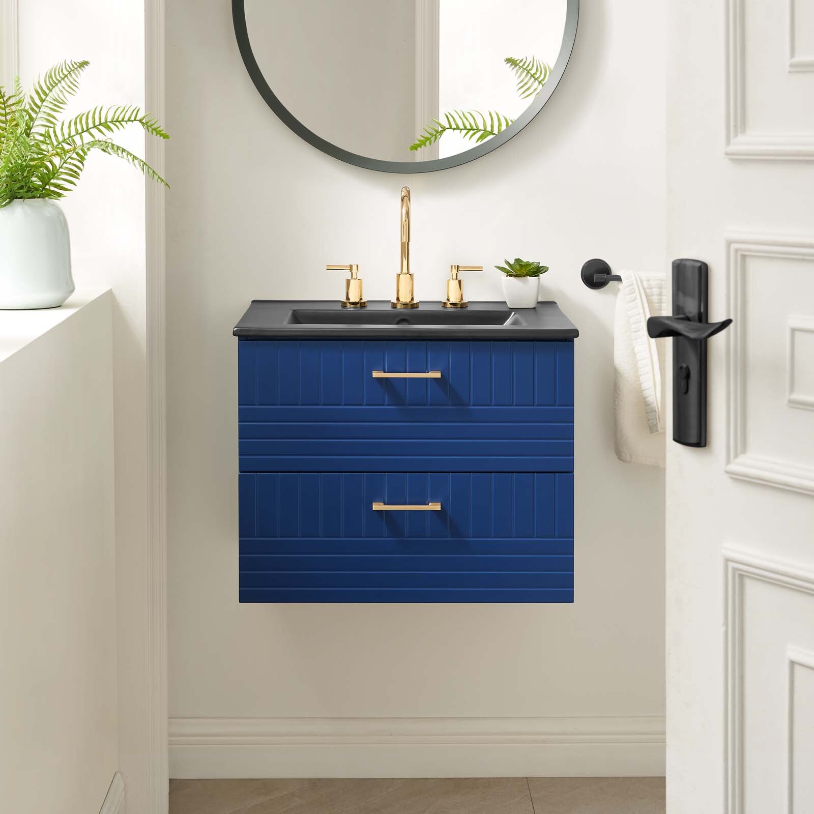 Modway Daybreak 24″ Wall-Mount Bathroom Vanity in Blue Black