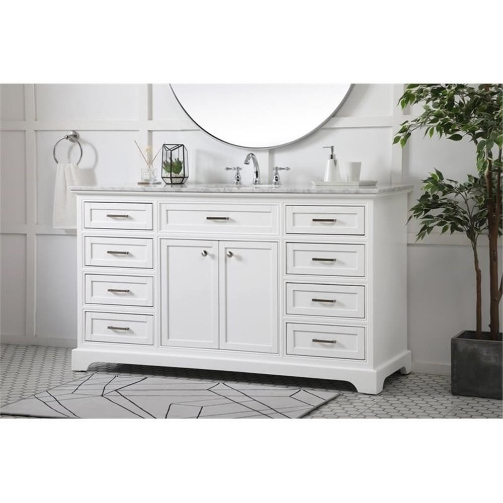 Elegant Decor Americana 60″ Metal MDF Marble Single Bathroom Vanity in White