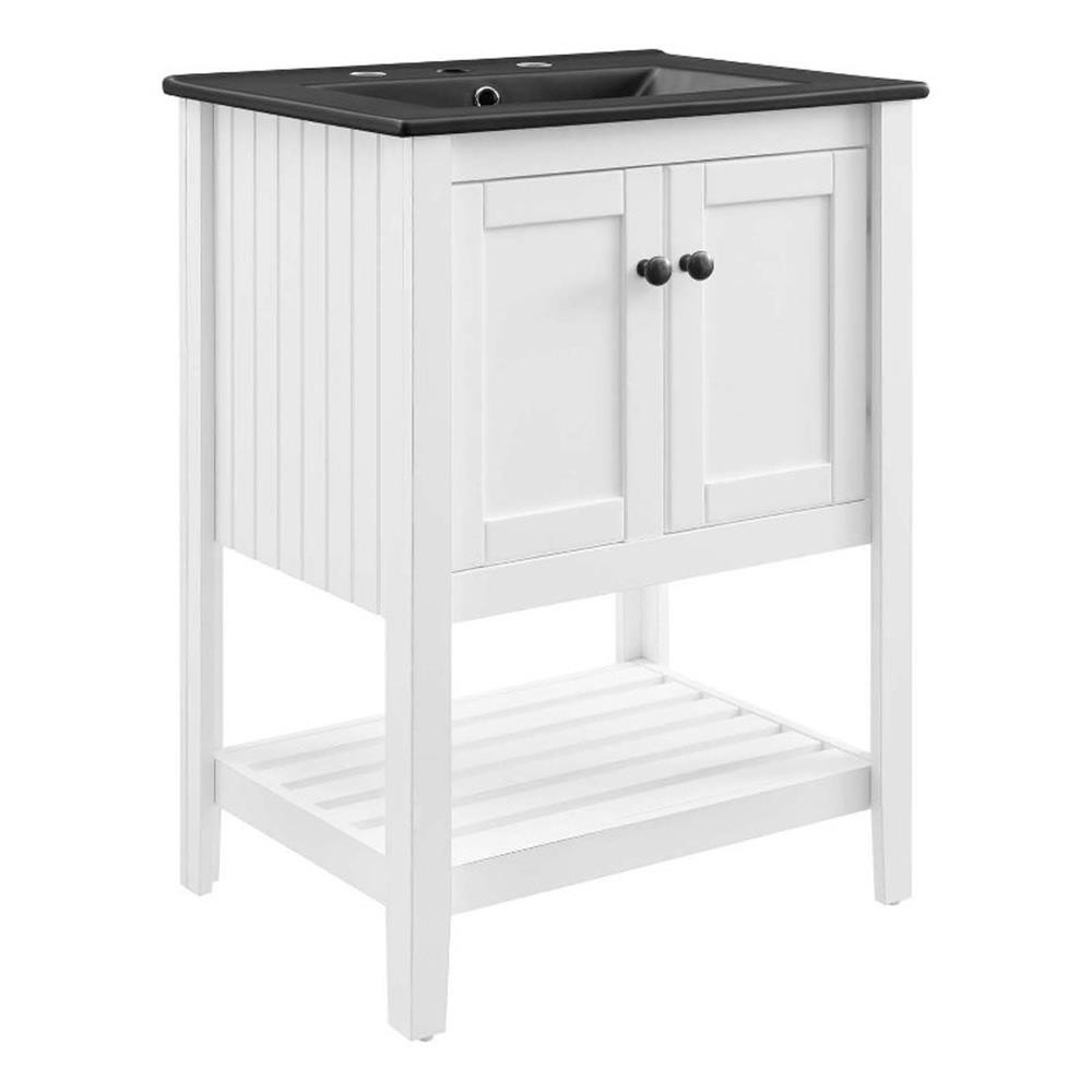 Pemberly Row 24″ Modern Wood/Ceramic Bathroom Vanity in White/Black