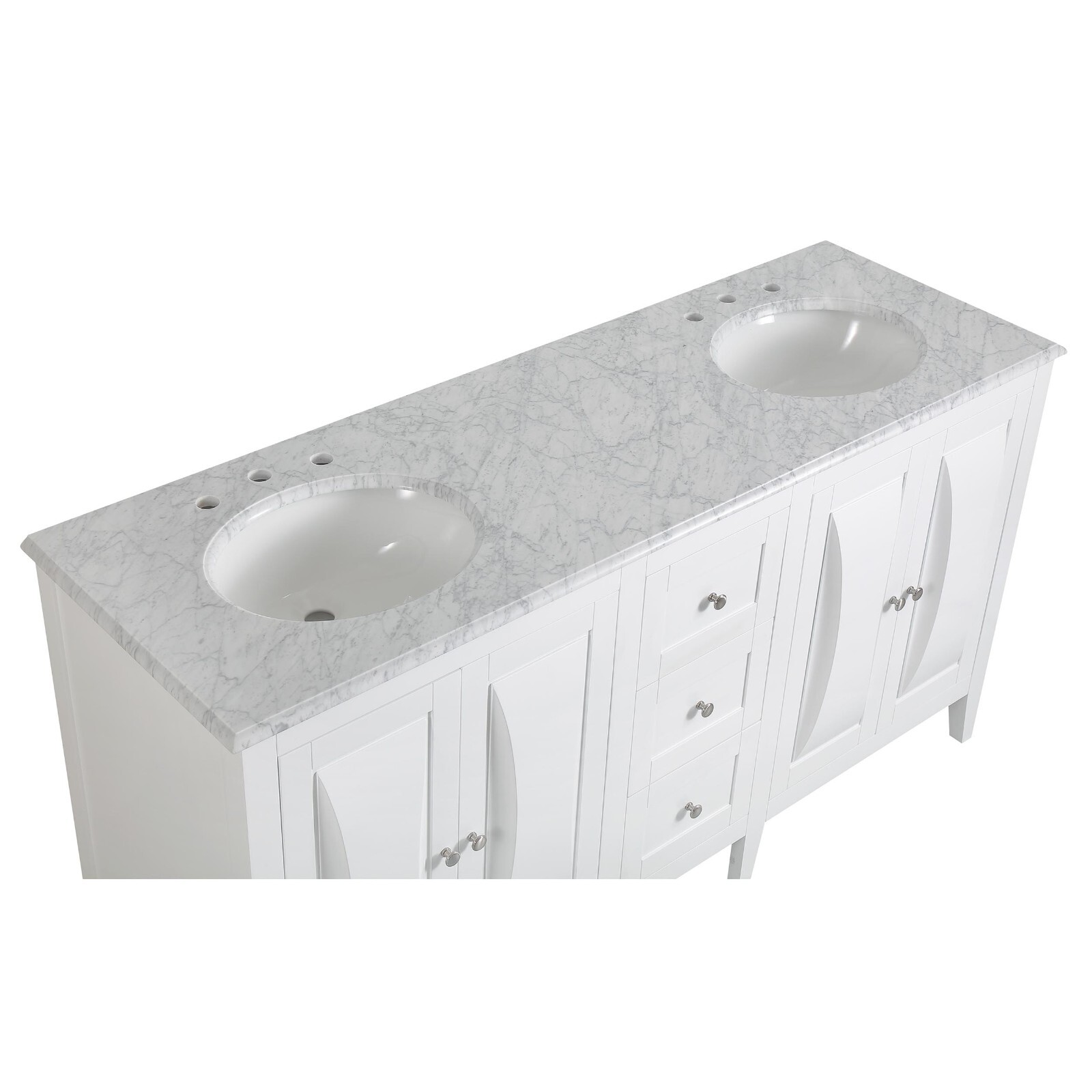 68in Silkroad Exclusive V0269WW68D Double Sink White Carrara Marble Top Vanity