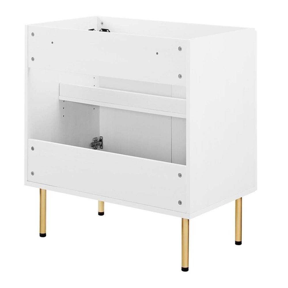 Pemberly Row 30″ Wood & Rattan Bathroom Vanity Cabinet in White