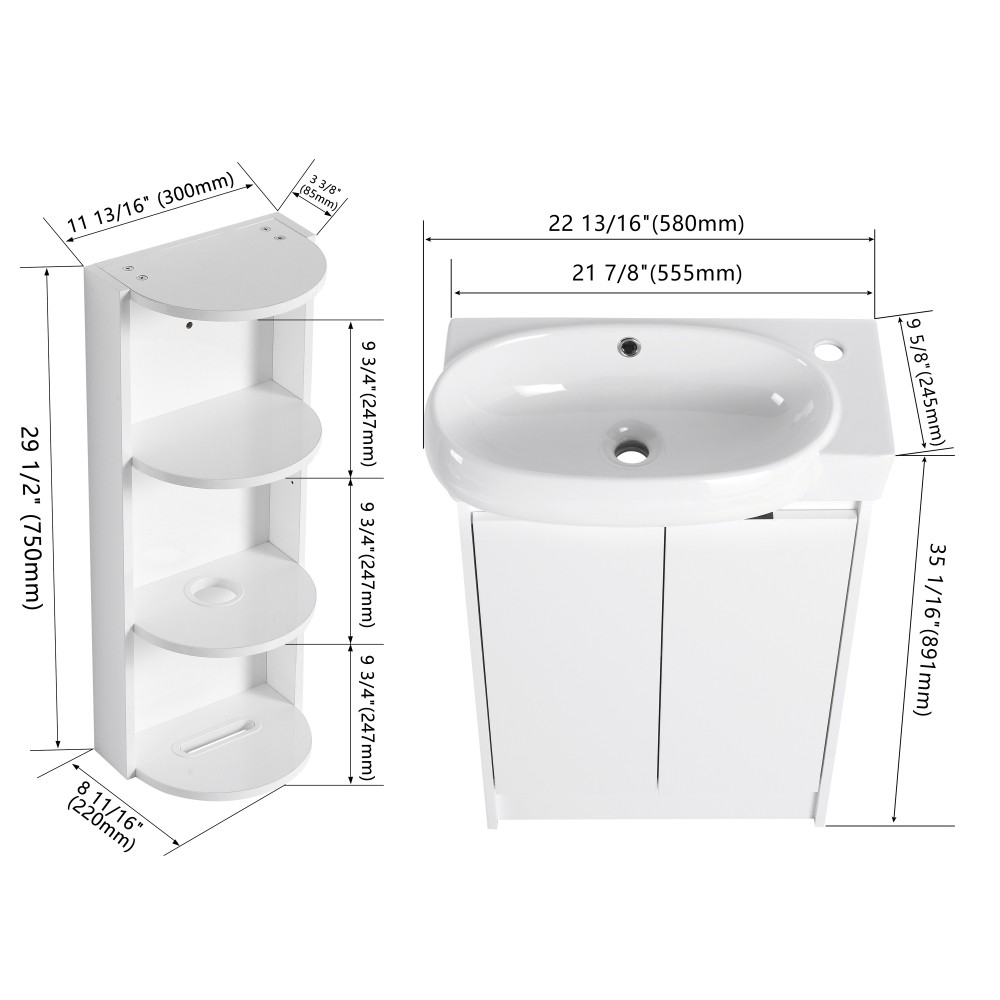 Freestanding Bathroom Vanity with Sink, Storage Shelf, and Soft-Close Doors