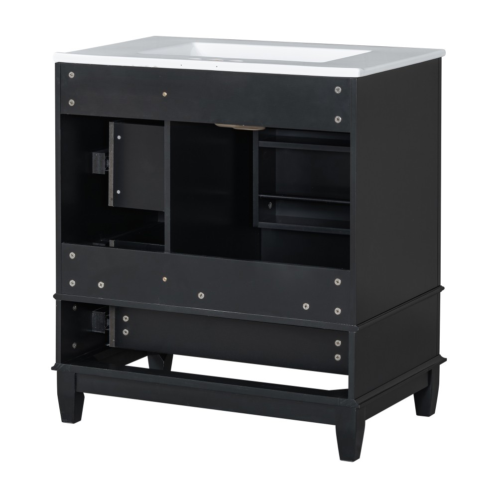 30″ Vanity w/Sink,Rubber Wood & MDF Cabinet,Soft Close Door,3 Drawers,Vietnam