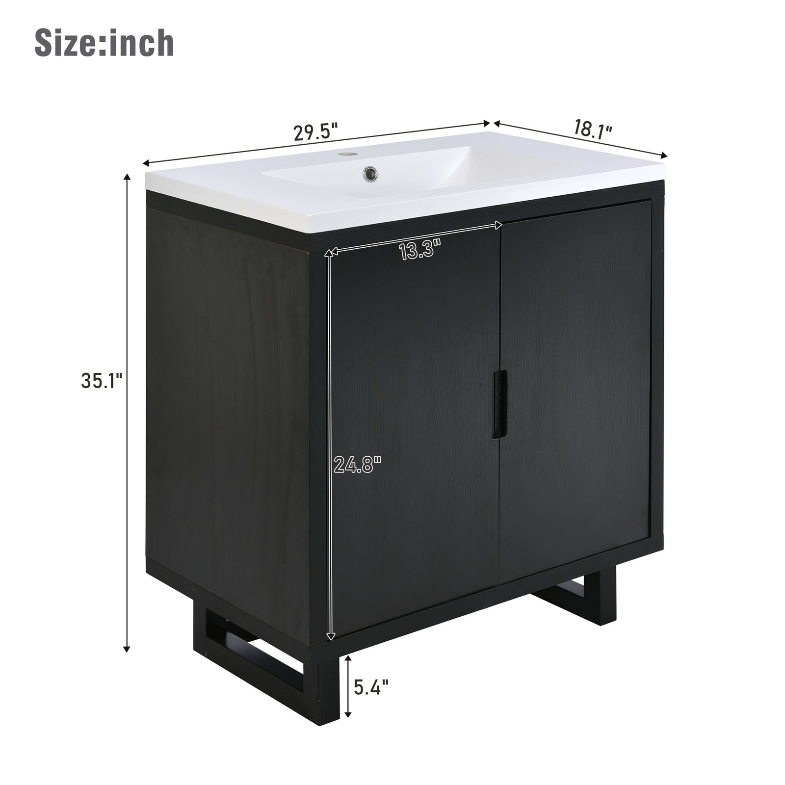 30 Inch Floor Mount Vanity Cabinet Resin Sink Bathroom Furniture Set Storage