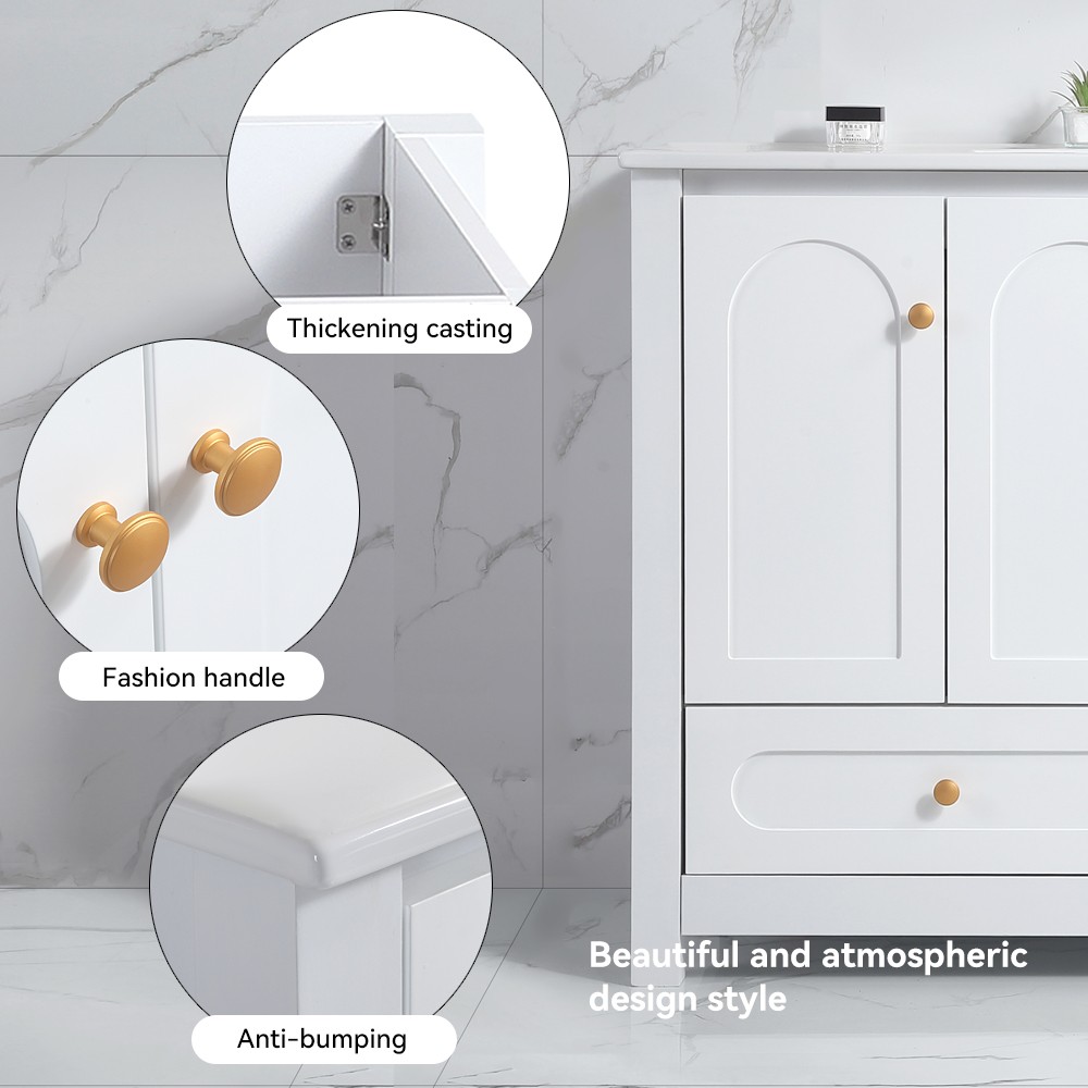 48″ White Bathroom Vanity w/Ceramic Sink Combo,Soft close doors & 2 Drawers