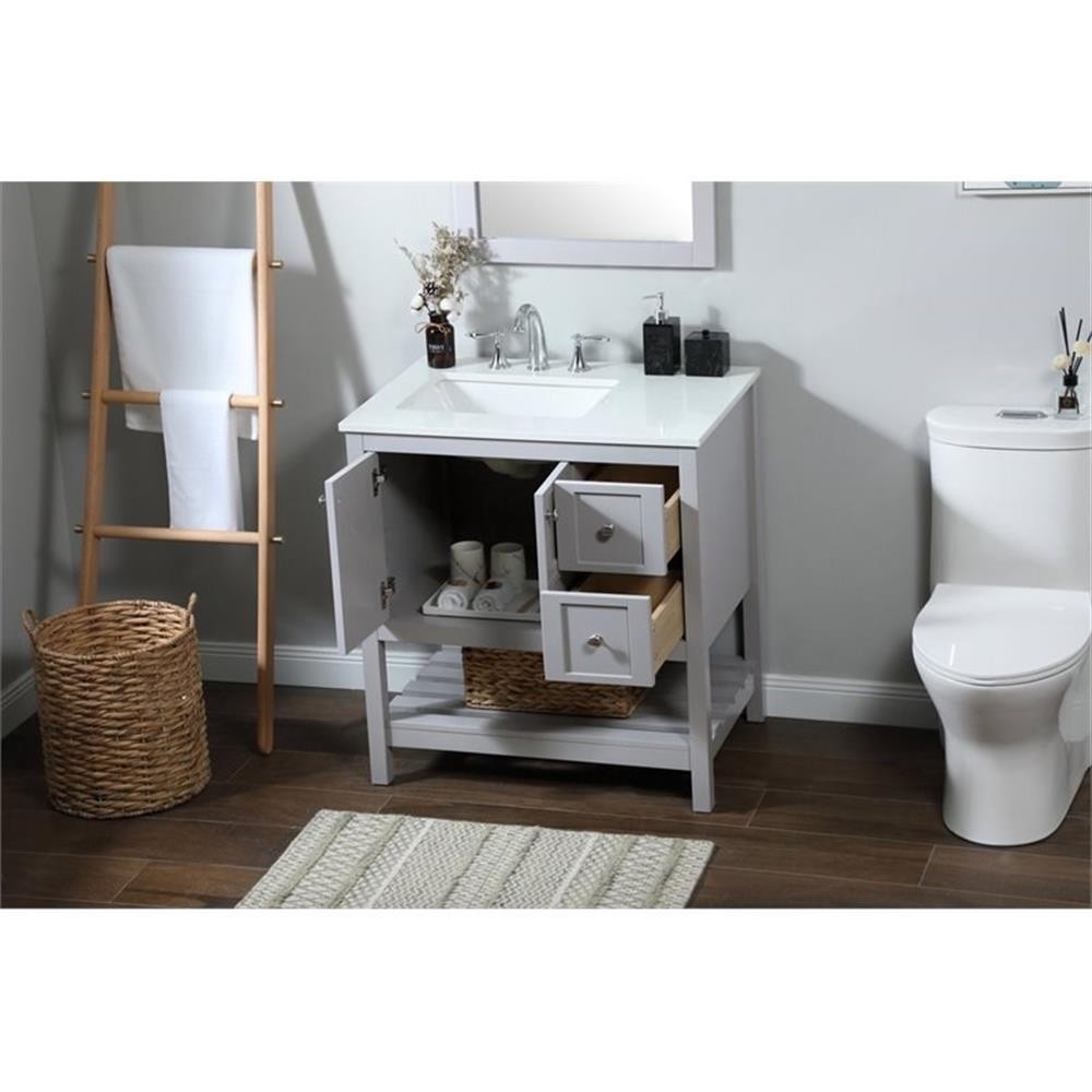 Elegant Decor Theo 32″ Zinc Alloy MDF Single Bathroom Vanity in Gray
