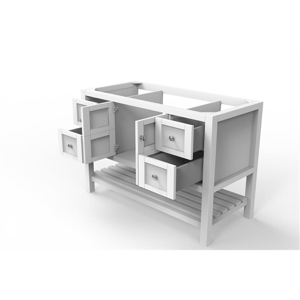 Bowery Hill Modern 48″ White Wood Vanity Base with Chrome Handles
