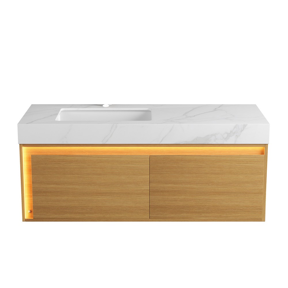 48″ Wall Mounted Bathroom Vanity w/Sink, Floating Cabinet Sensor Light,2 Drawers