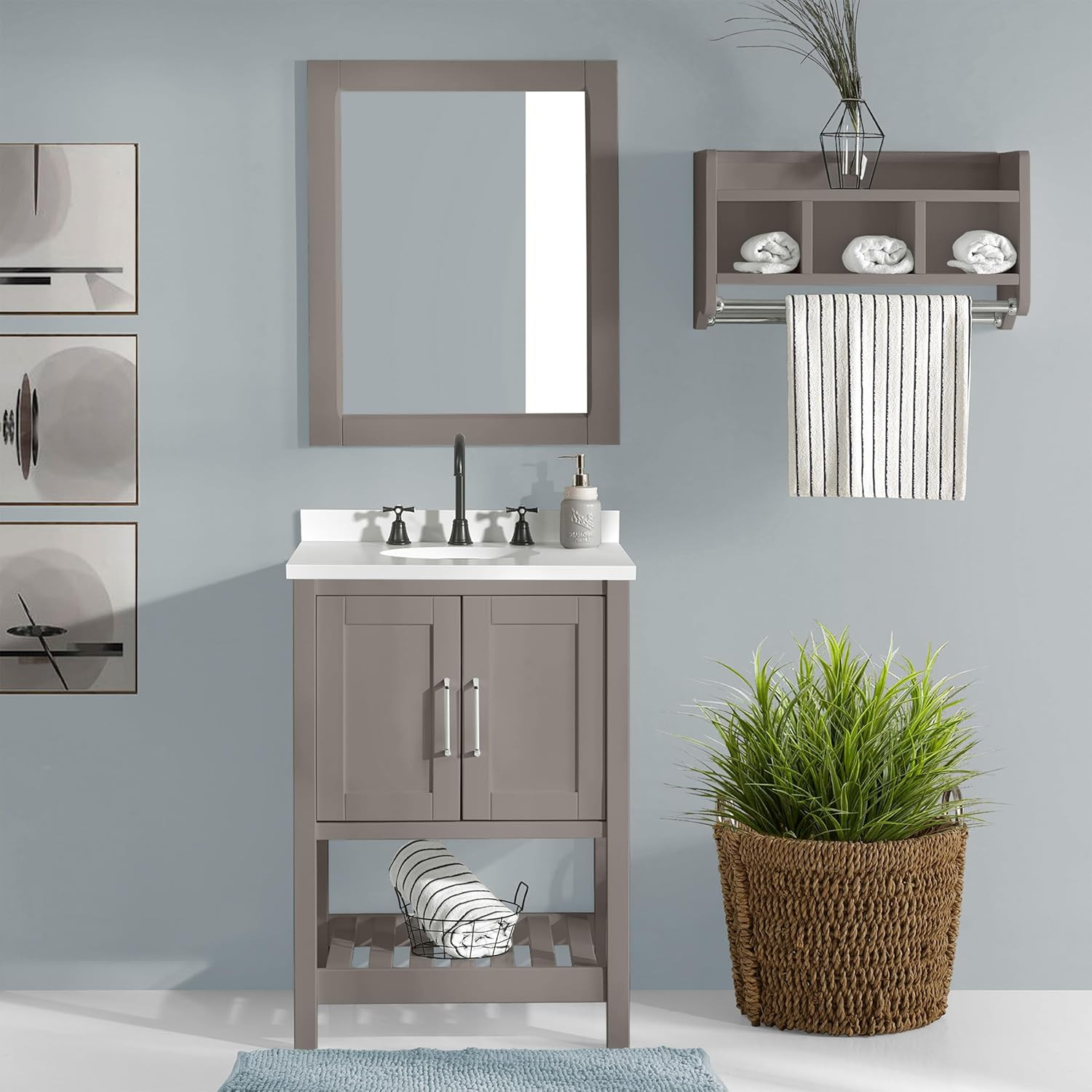 24″ Gray Bennet Bathroom Vanity Cabinet with Soft-Close Shaker Doors