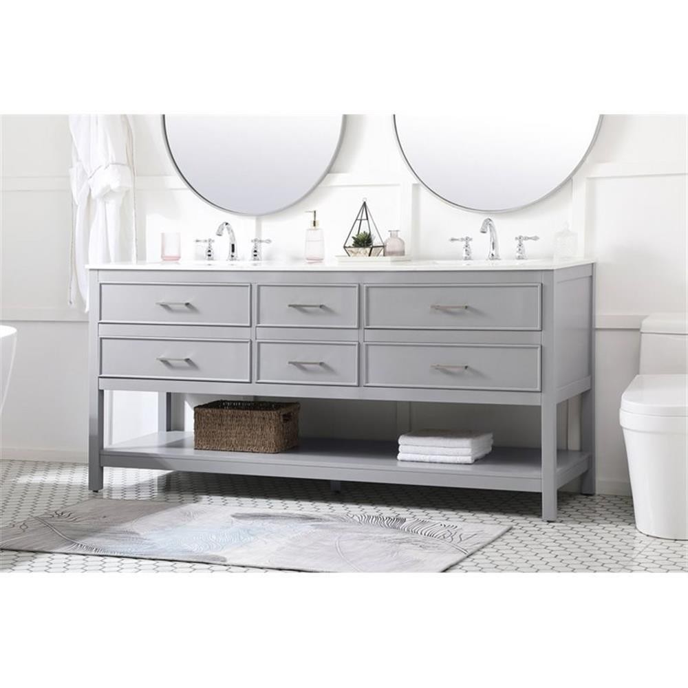 Elegant Decor Sinclaire 72″ Aluminum Alloy & MDF Double Bathroom Vanity in Gray