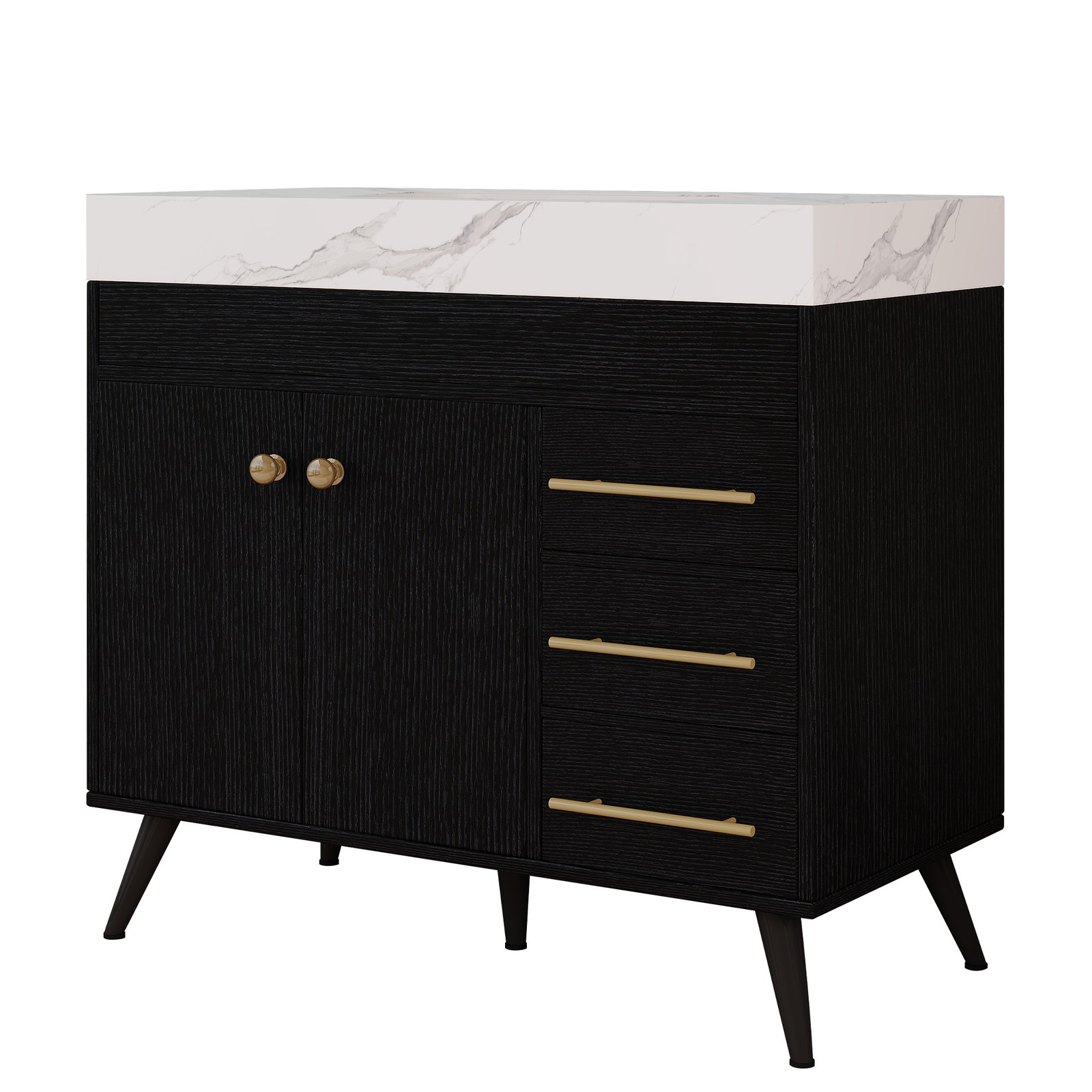 36″ Freestanding Bathroom Vanity with Ceramic Sink & Faux Marble Top