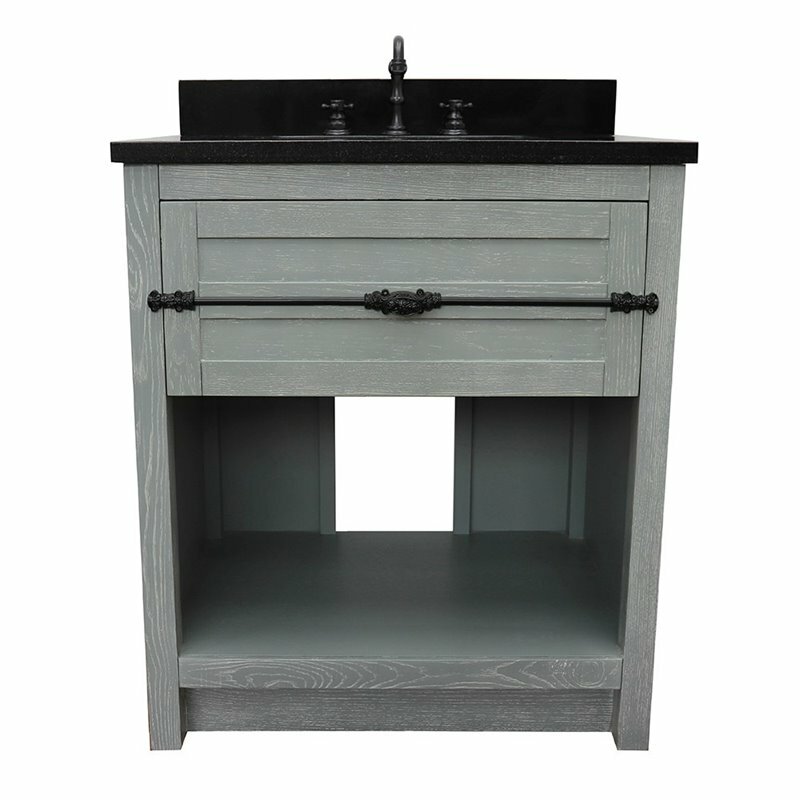 Plantation Solid Wood Single Rectangle Sink Vanity in Gray Ash/Black Galaxy