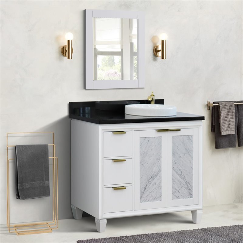 Trento 43″ Solid Wood Vanity with Right Round Sink in White/Black