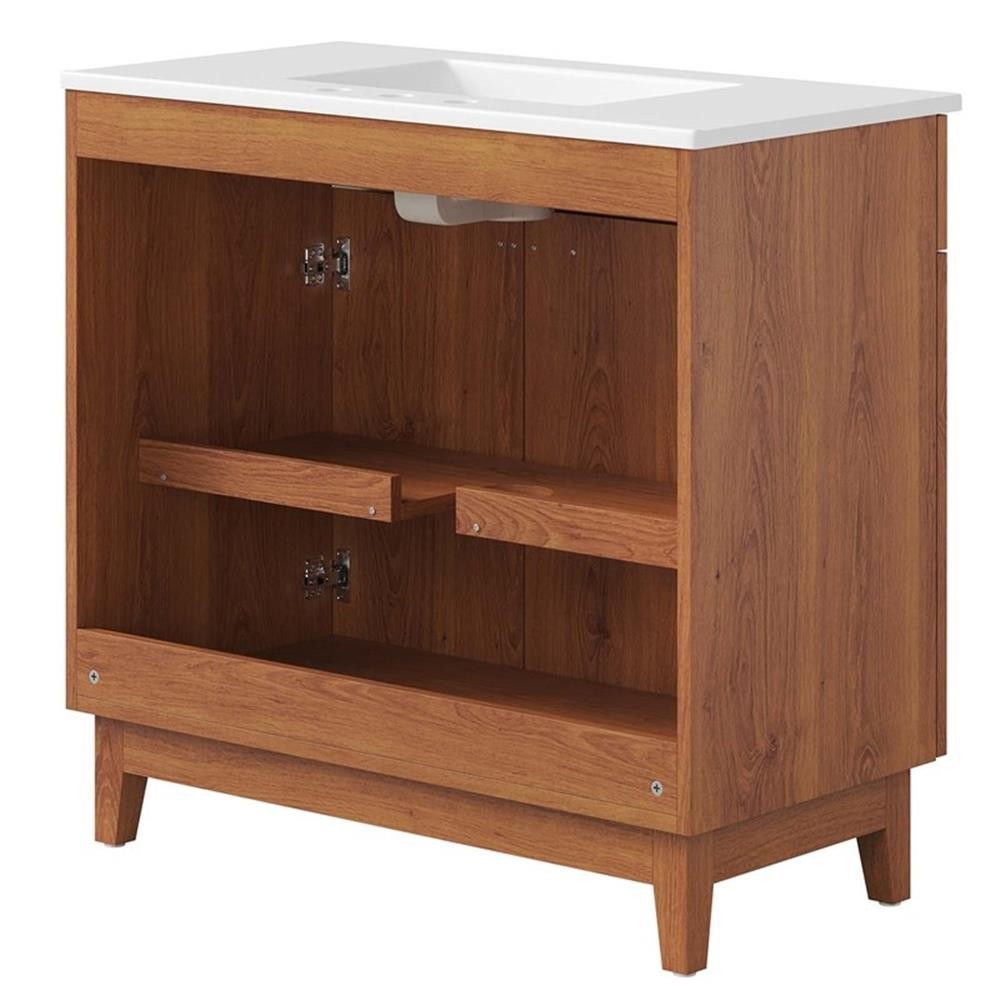 Pemberly Row 36″ Wood Bathroom Vanity with Tapered Legs in White/Walnut