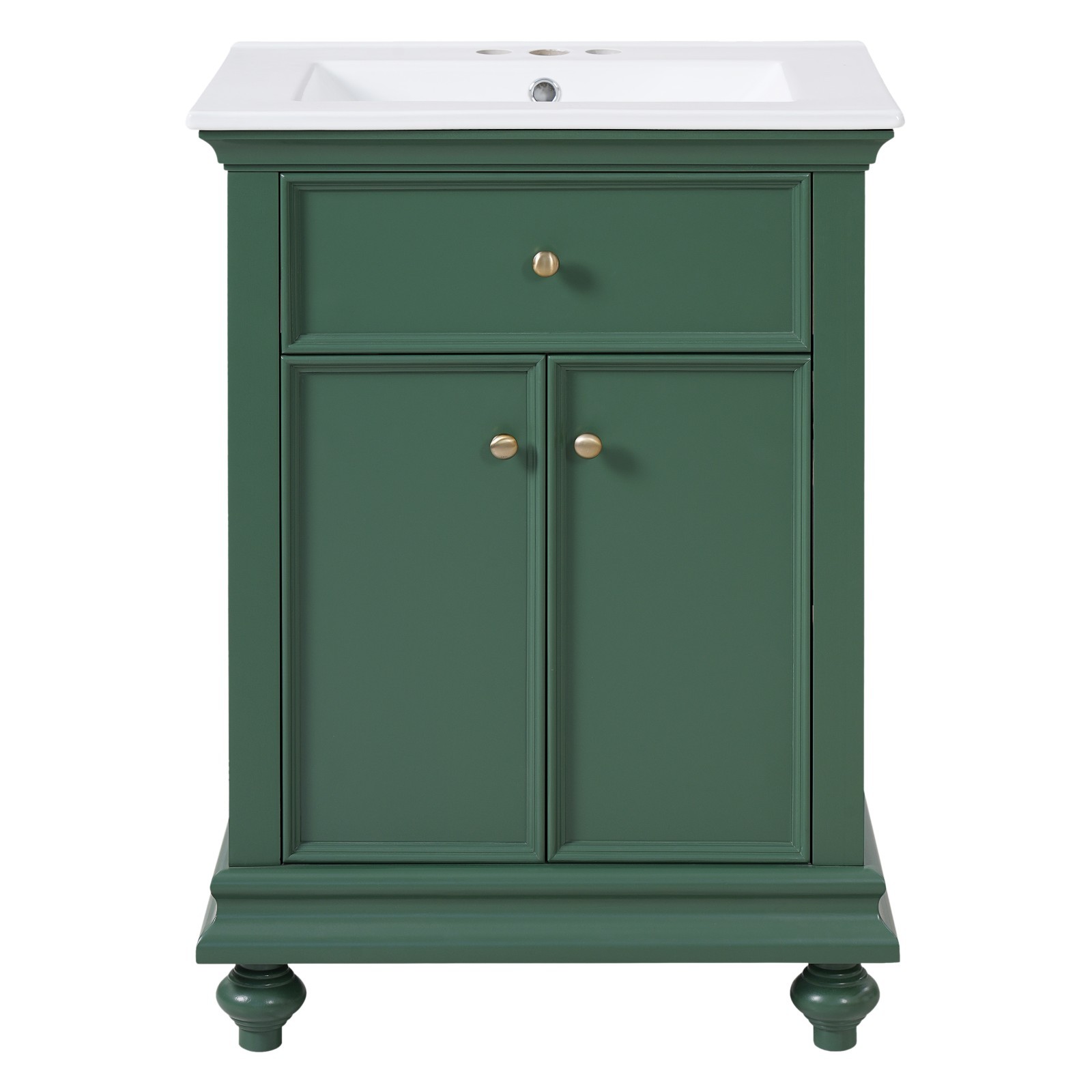 24″ Bathroom Vanity Storage Cabinet With Ceramic Sink Drawer Soft-Closing Doors