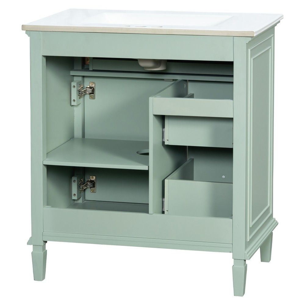 30″ Green Bathroom Vanity with Ceramic Sink Solid Wood MDF Cabinet