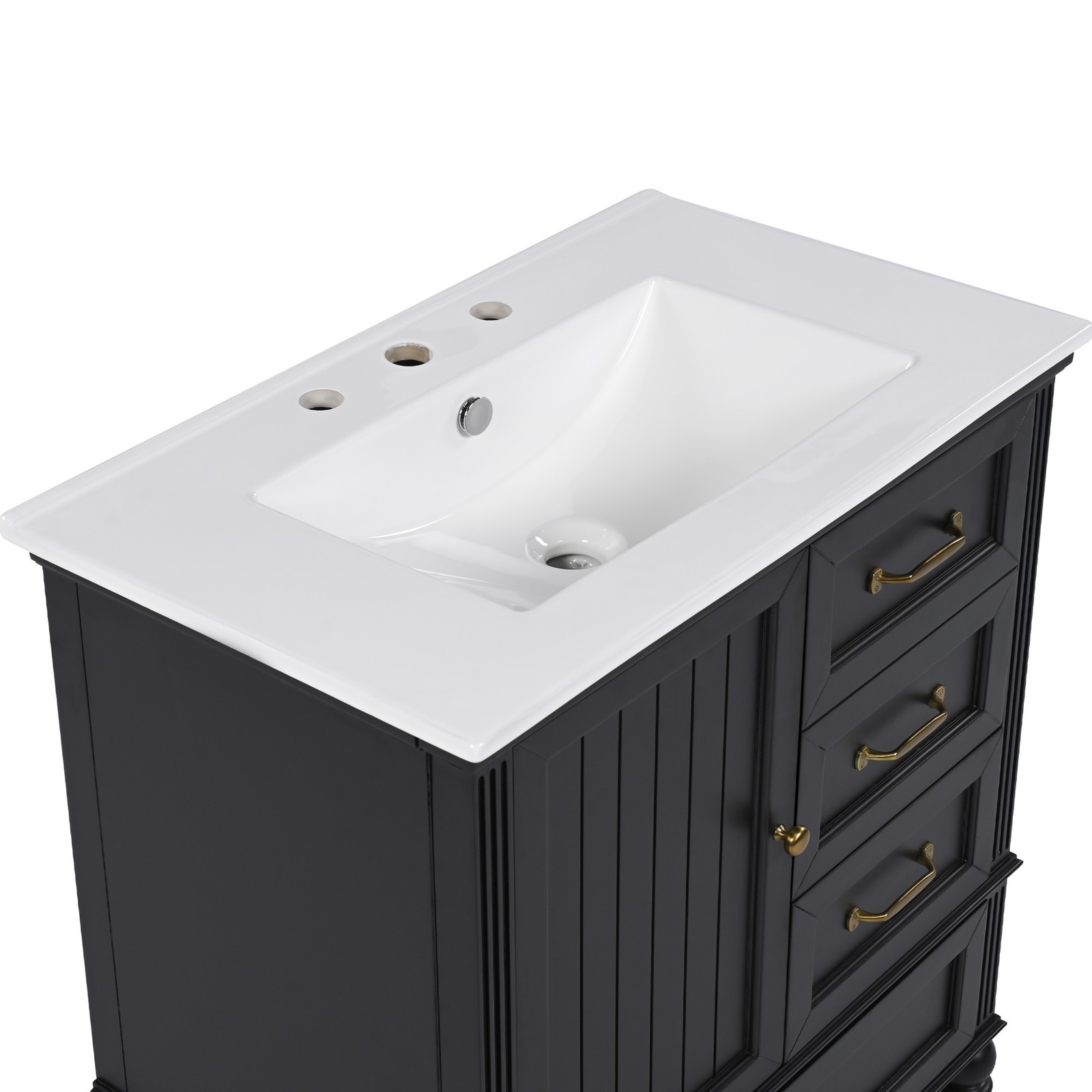 30″ Bathroom Vanity with Sink & Cabinet, Black, Solid Wood & MDF