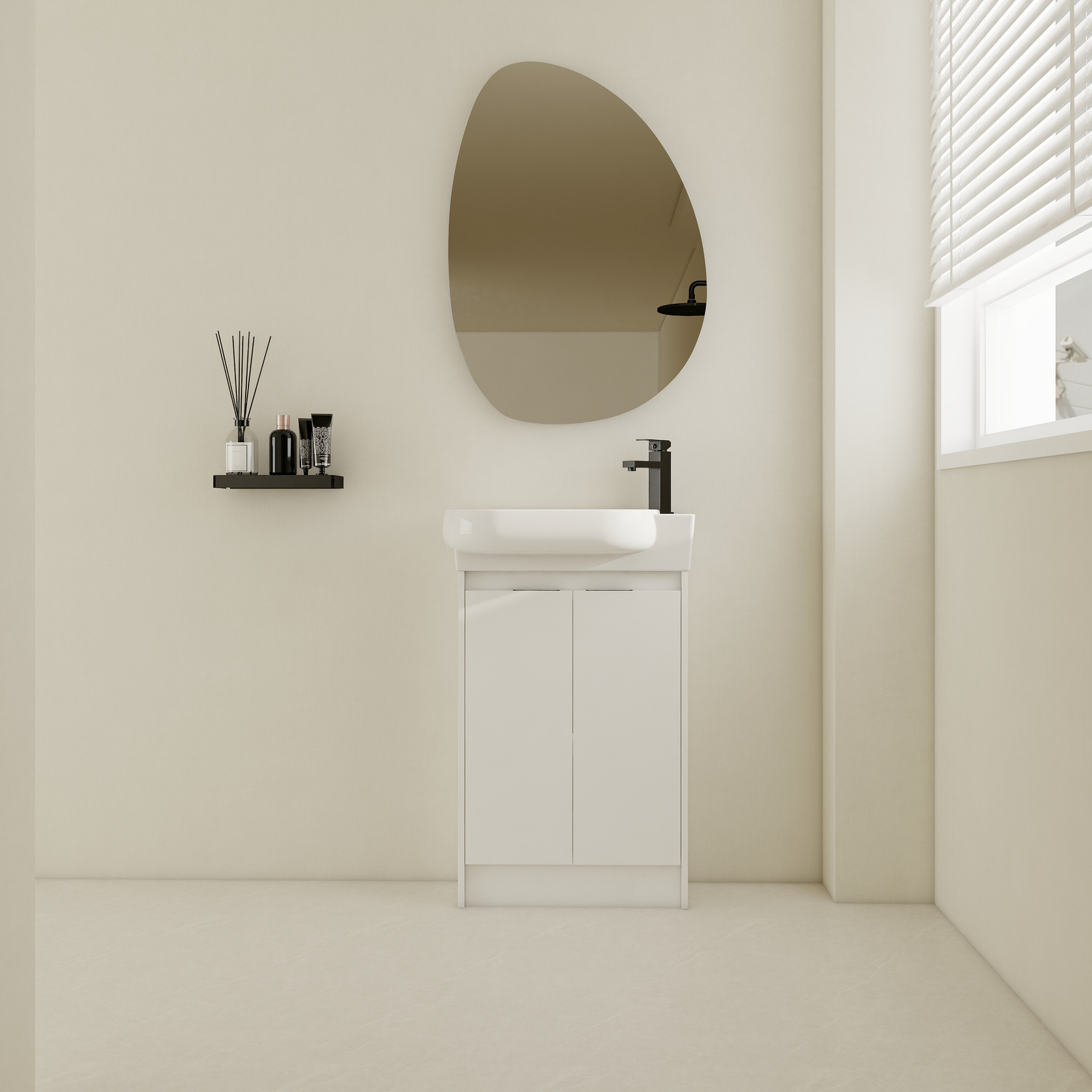 23″ Plyood Freestanding Small Bathroom Vanity Cabinet +Ceramic Sink Combo White