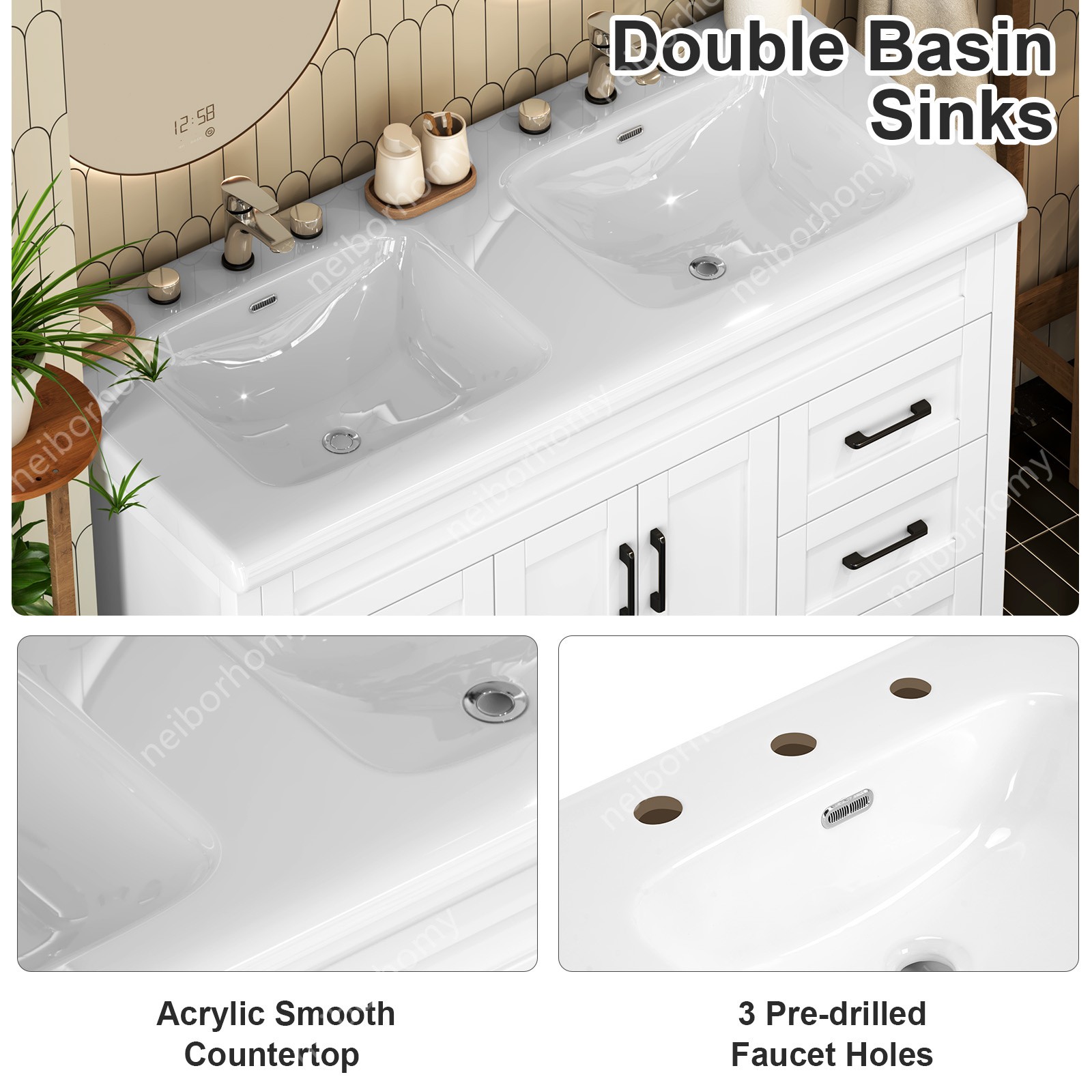 47″ Bathroom Vanity Double Sink Ceramic Freestanding Cabinet Storage Drawers