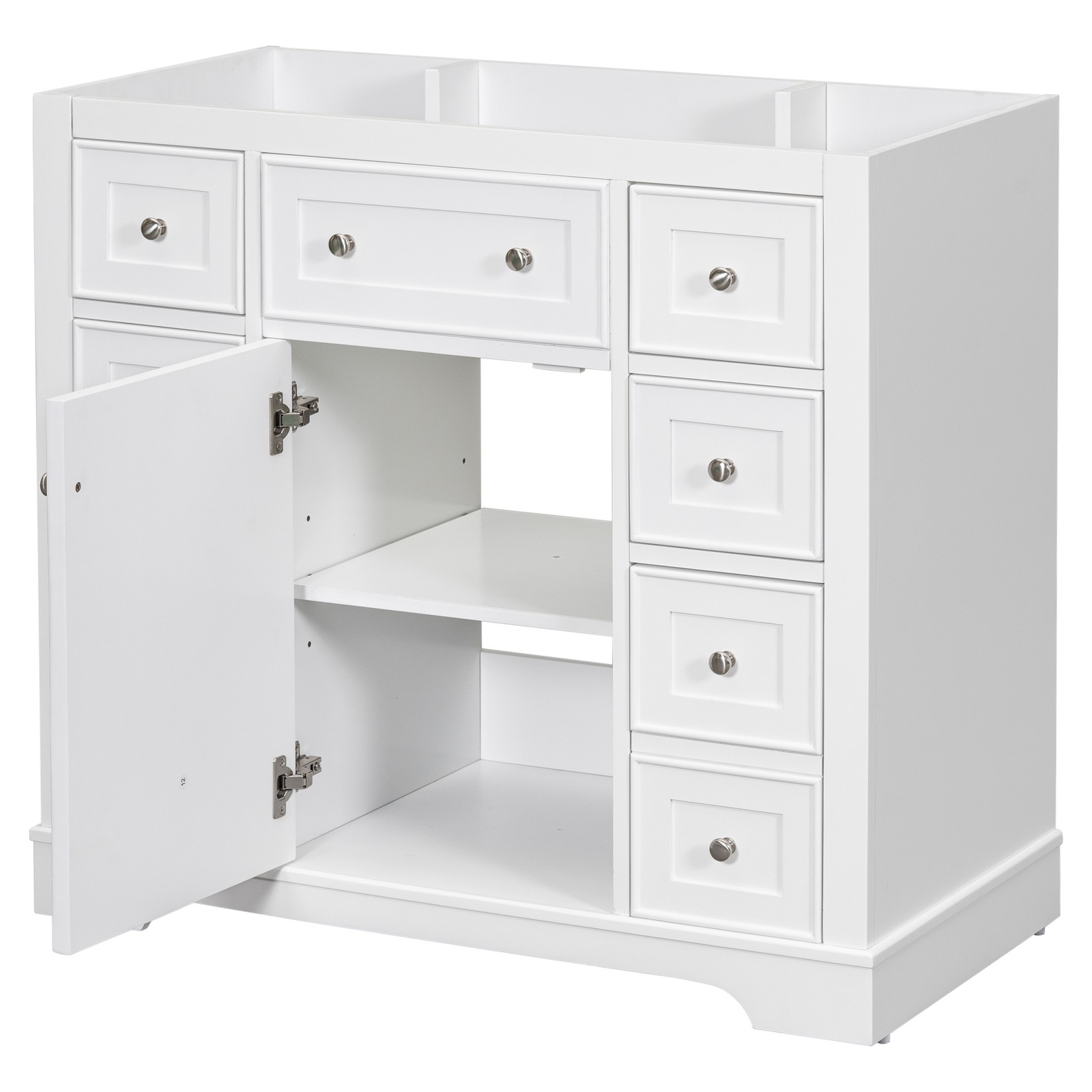 36″ White Bathroom Vanity Cabinet Base with 6 Drawers