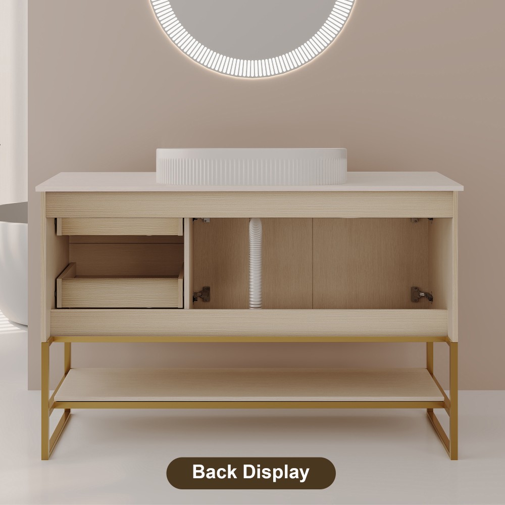 36″ Modern Bathroom Vanity Ceramic Vessel Sink Gold Accent Free Standing Cabinet