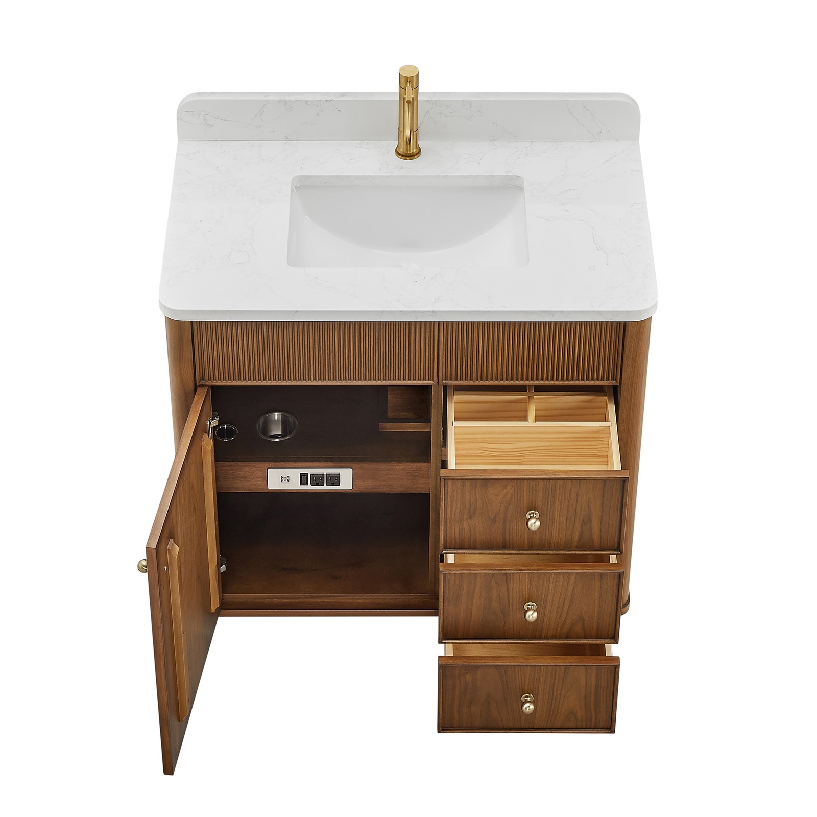 Zogno 36″ Single Sink Bath Vanity in Natural Walnut with White Grain Stone Top