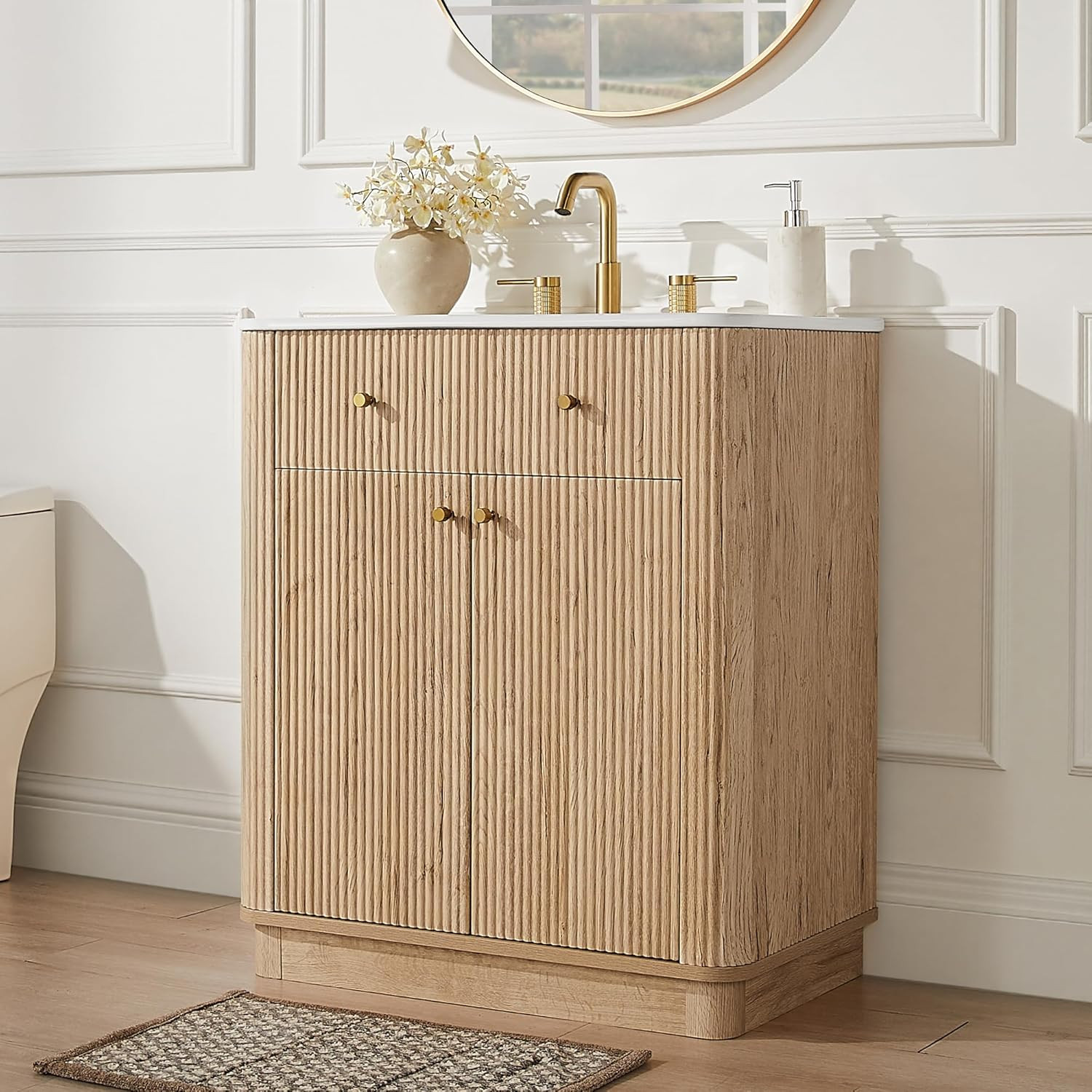 30 Inch Bathroom Vanity with Sink, Modern Fluted Single Bathroom Vanity with Sin