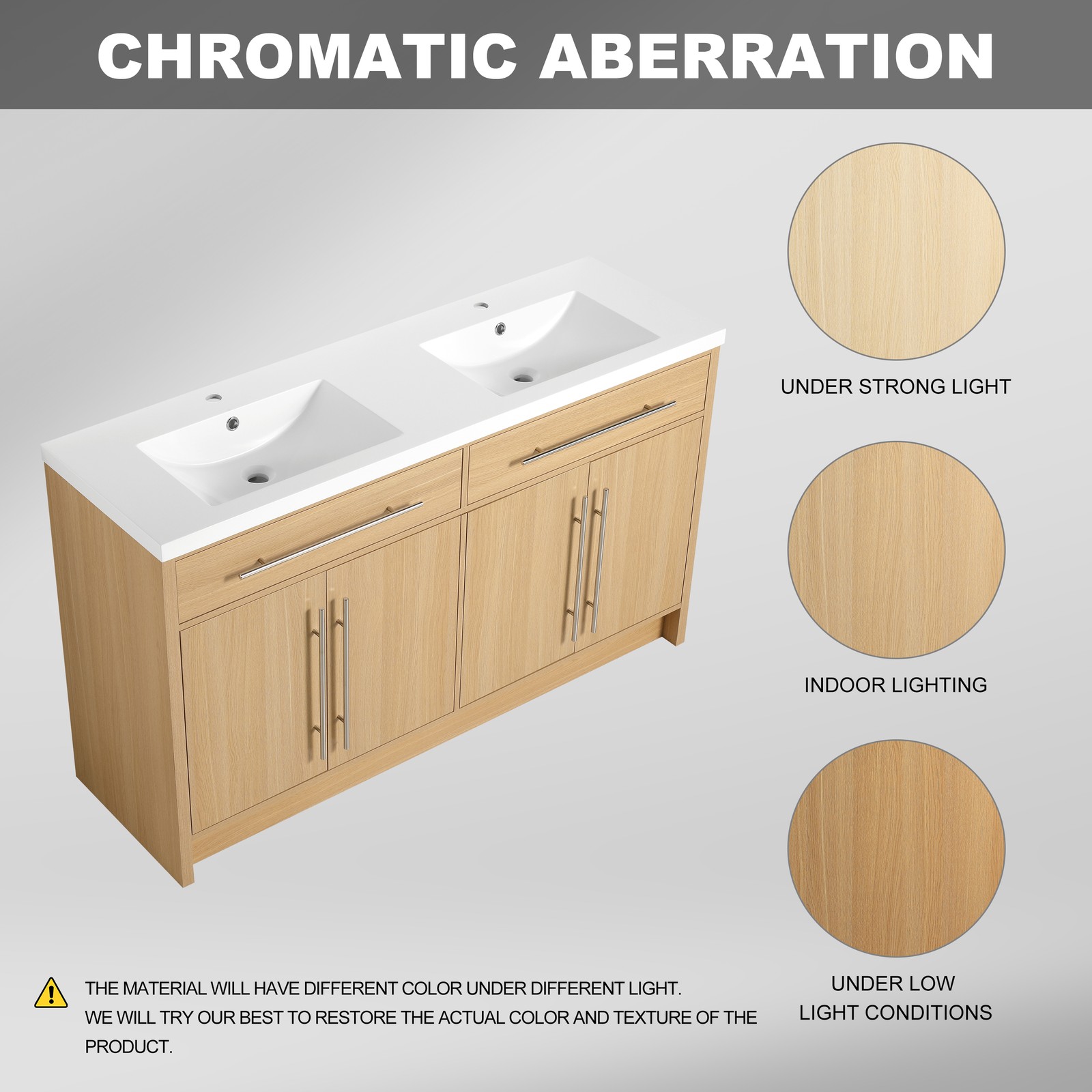 60 inch Plywood Bathroom Vanity Freestanding Double Resin Sink Storage W/2 Doors
