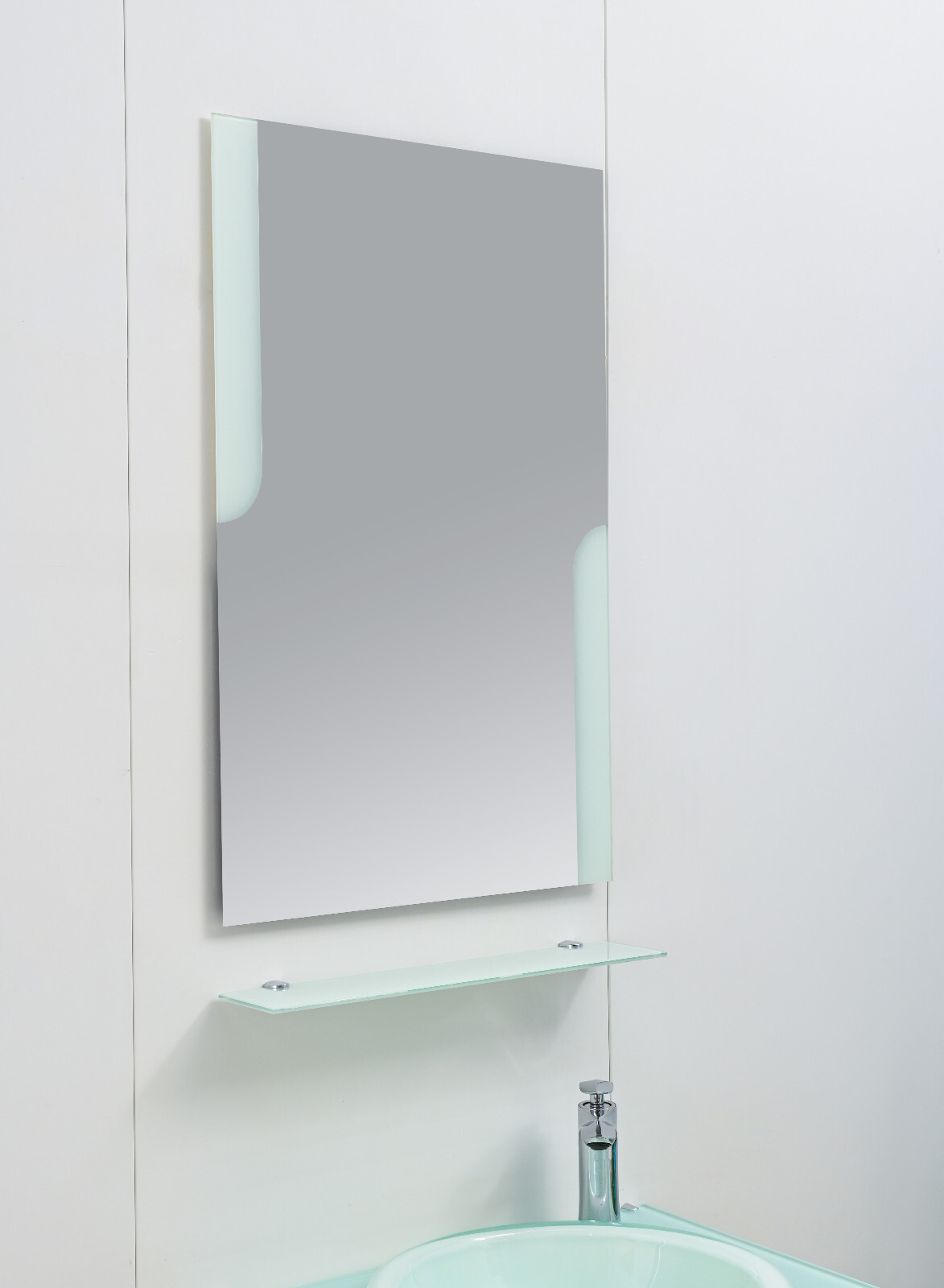 24″ Wide Modern Tempered Glass & Stainless-Steel Set include mirror and shelve