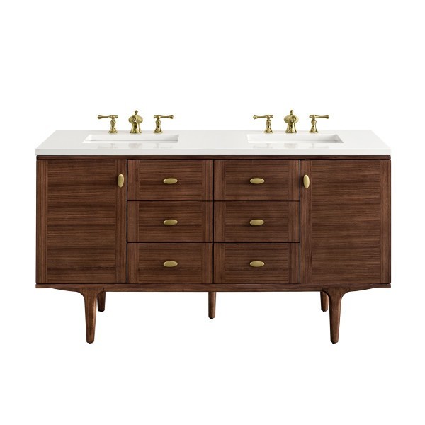 60″ James Martin Amberly 670-V60D-WLT-3WZ Double Vanity Cabinet White Zeus Top
