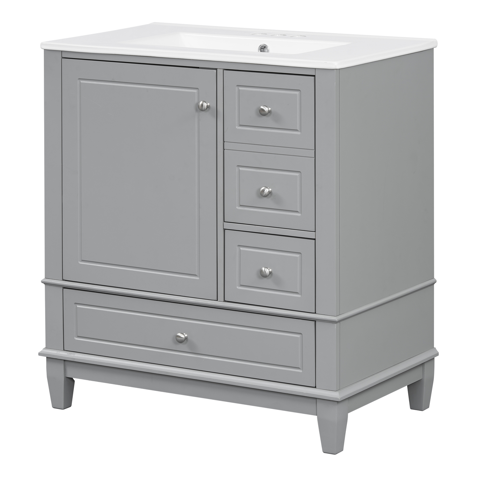30″ Bathroom Vanity with Ceramic Sink Freestanding Solid Wood Storage Cabinet