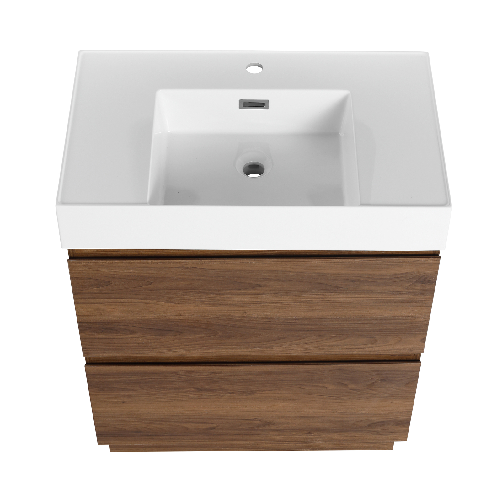 30″ Wood Freestanding Bathroom Vanity W/ Undermount Resin Sink +2 Drawers Brown