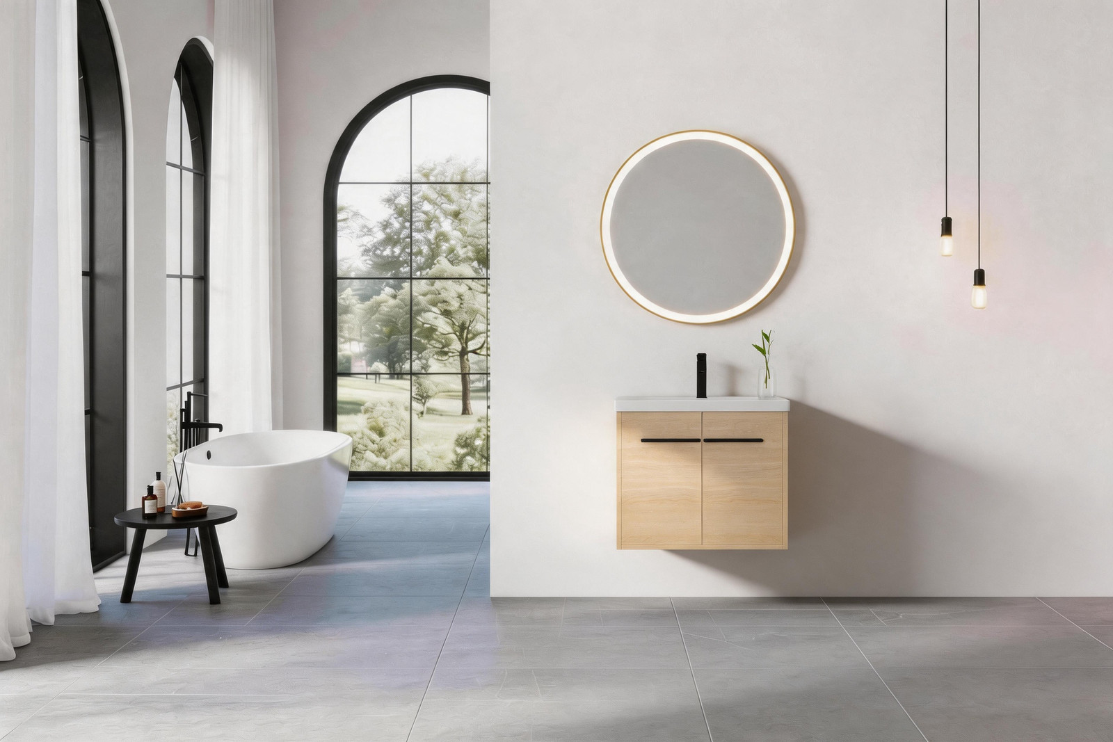 24″ Floating Wall Mounted Bathroom Vanity Cabinet with Resin Basin Natural Oak